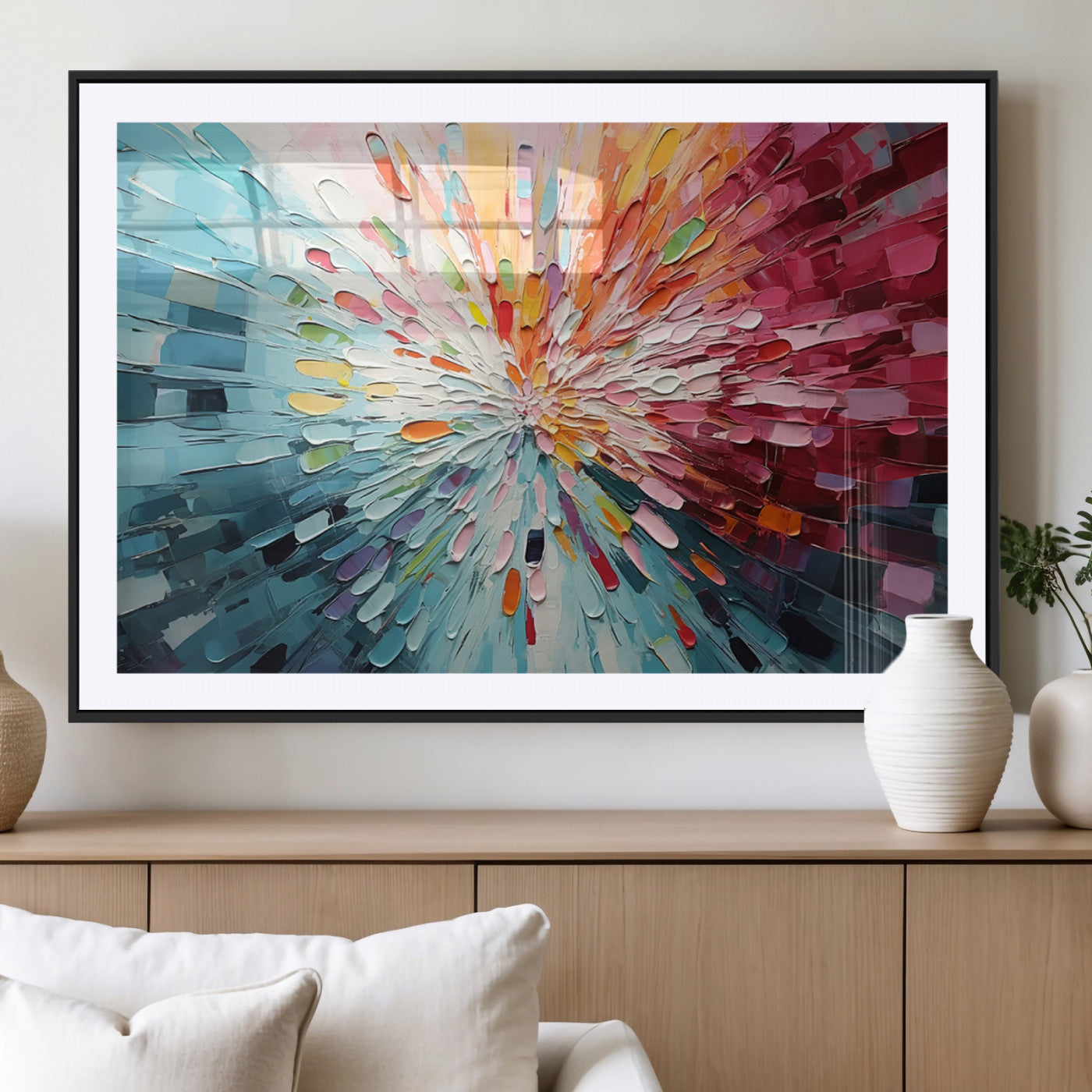 MGC-FP-36x24 - Radiant Bloom Abstract Floral Wall Art Canvas Print - Colorful Burst - Modern Living Room Decor -