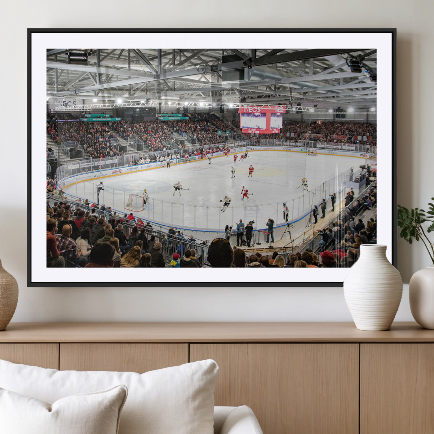 MGC-FP-36x24 - Lausanne Arena Ice Hockey Stadium Wall Art Canvas Print, Framed Lausanne Arena Ice Hockey Canvas