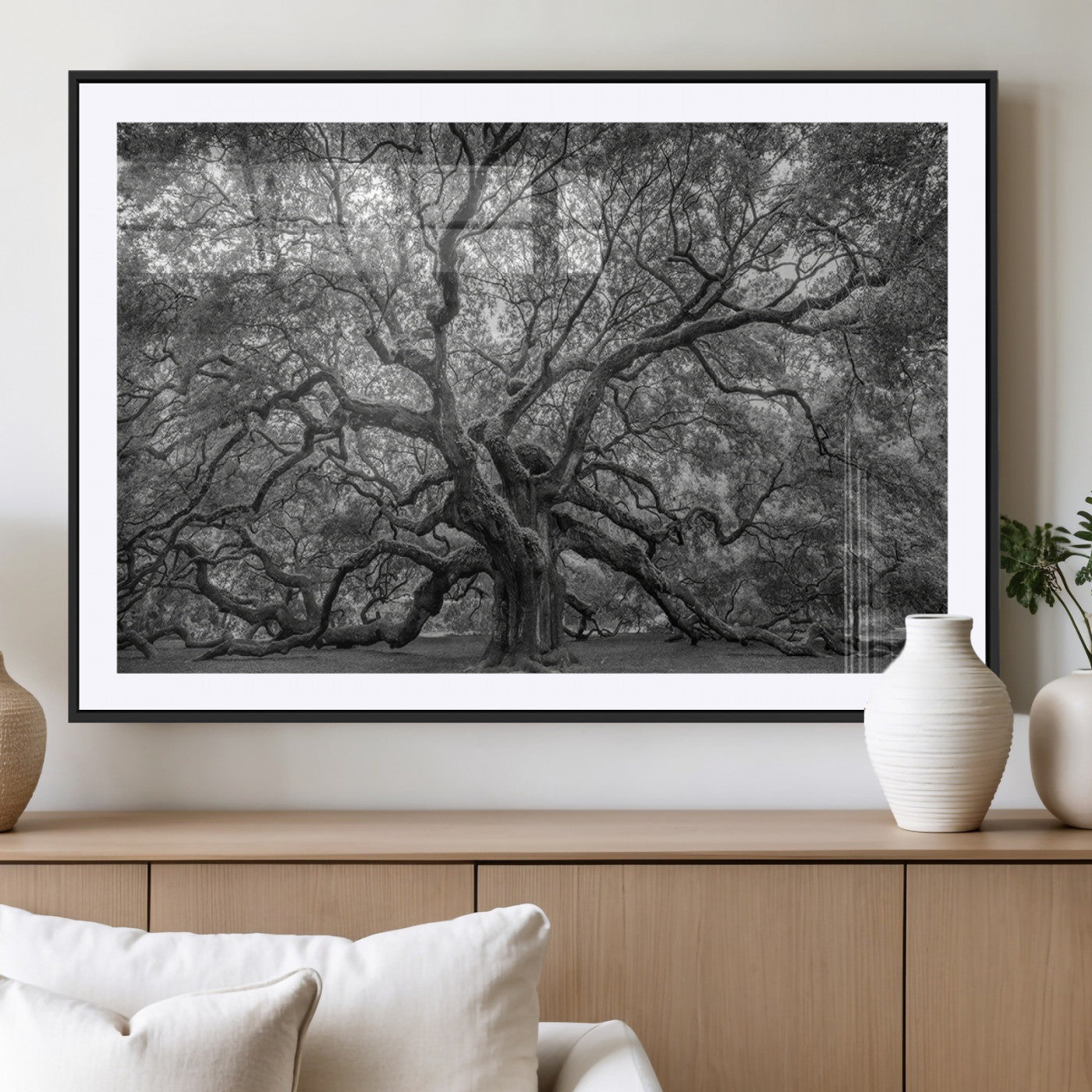 97240-MGV-CV-36X24-Majestic Angel Oak Tree Black and White Canvas Print – Multi Panel Wall Art, Giclée Print, Ready to