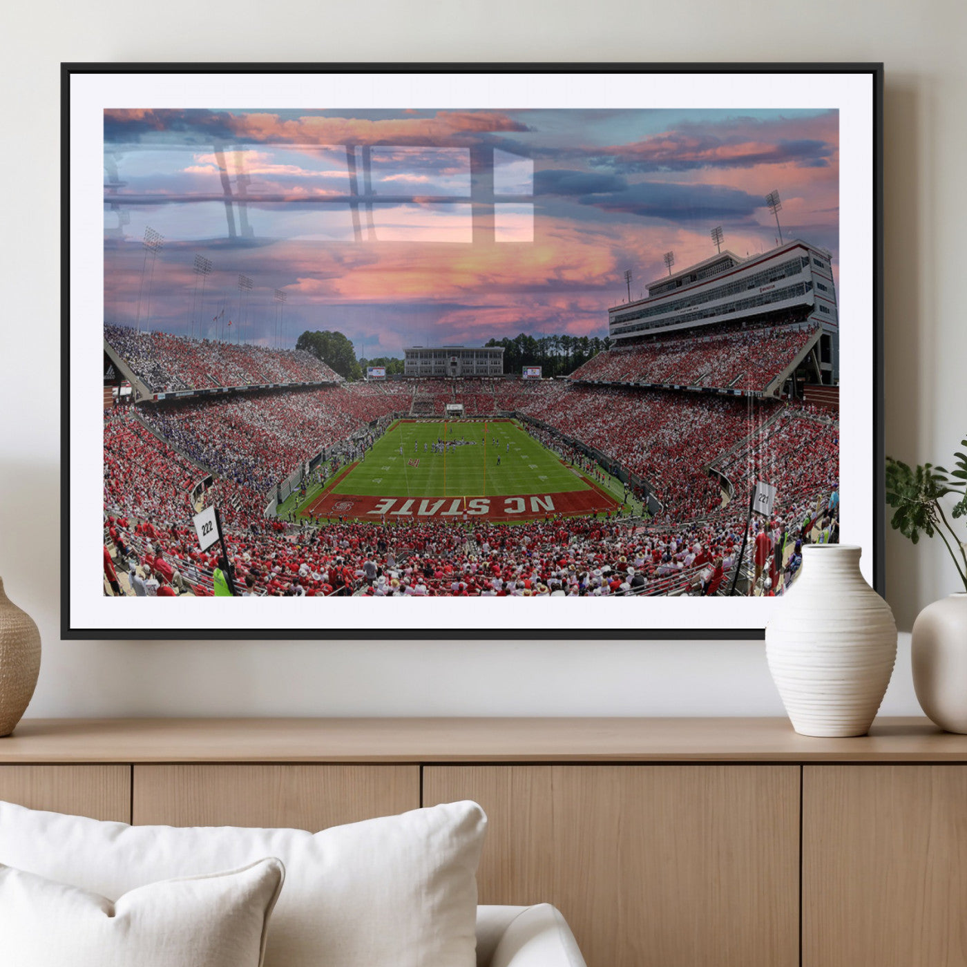 MGC-FP-36x24 - Carter-Finley Stadium Art Sunset Game Triple Canvas Wall Art - NC State Wolfpack Football Match
