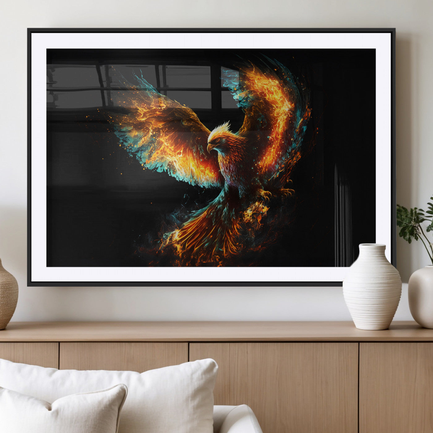 MGC-FP-36x24 - Fiery Phoenix Canvas Print | Ready to Hang Wall Art | Bold Fantasy Decor for Living Room | Majestic