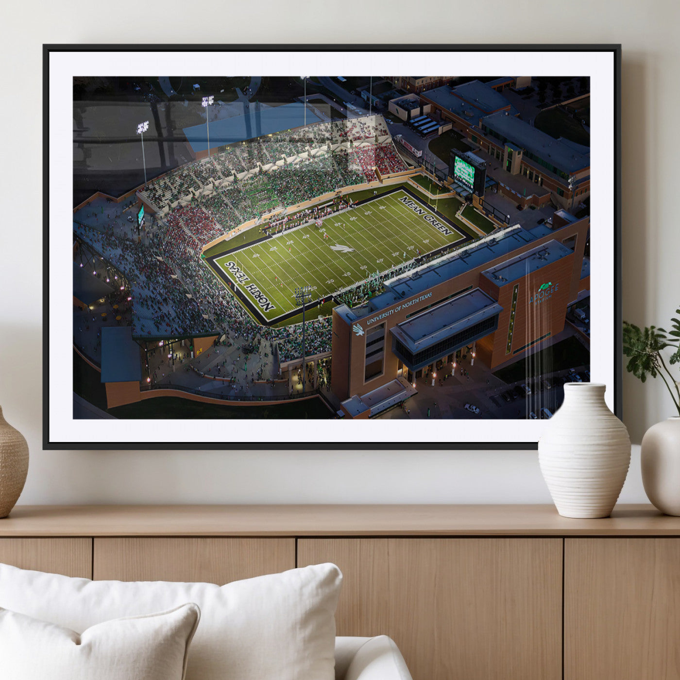 MGC-FP-36x24 - University of North Texas Mean Green Football Artwork, Football Team Print - Denton DATCU Stadium