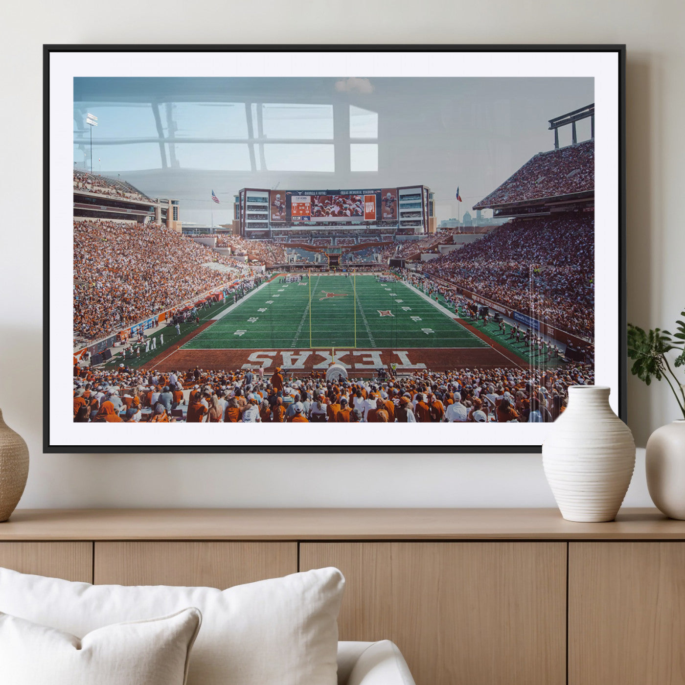 MGC-FP-36x24 - Framed Texas Memorial Stadium Canvas, University of Texas Longhorns Football Team Print - Austin
