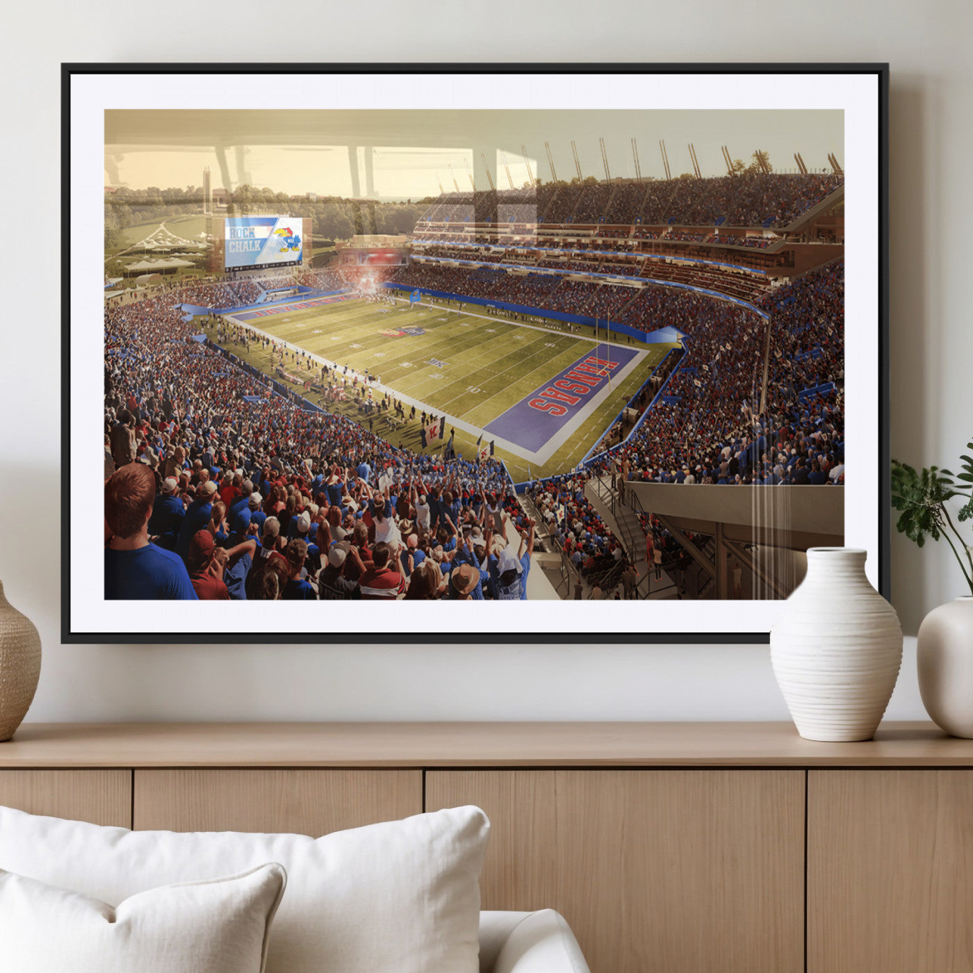 MGC-FP-36x24 - University of Kansas Jayhawks Football Team Print - Lawrence Kansas Memorial Stadium Wall Art Canvas