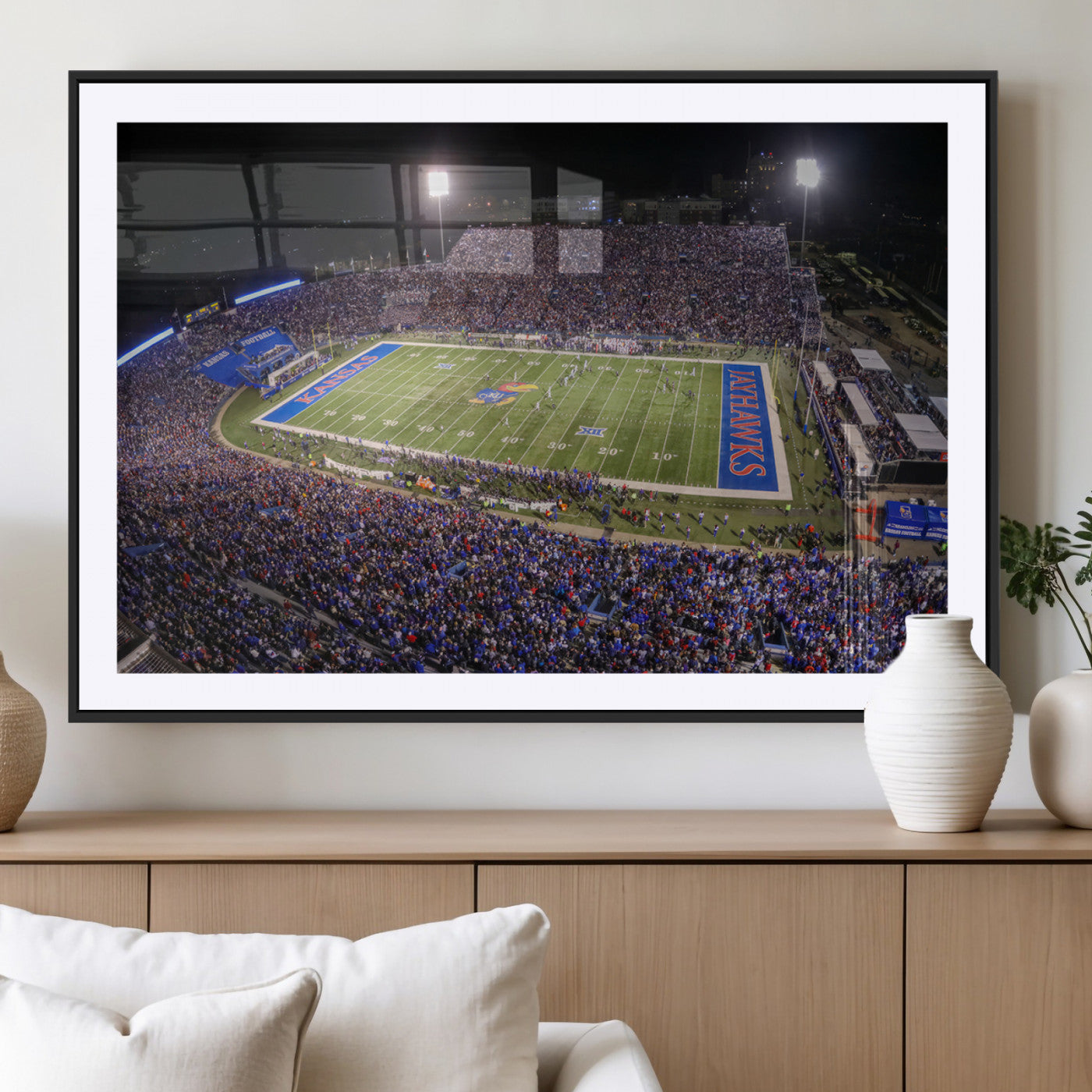 MGC-FP-36x24 - University of Kansas Jayhawks Football Team Print - Lawrence Kansas Memorial Stadium Wall Art Canvas