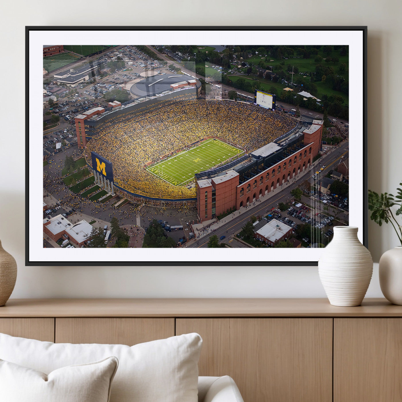 MGC-FP-36x24 - University of Michigan Wolverines Football Team Print - Ann Arbor Michigan Stadium Wall Art Canvas