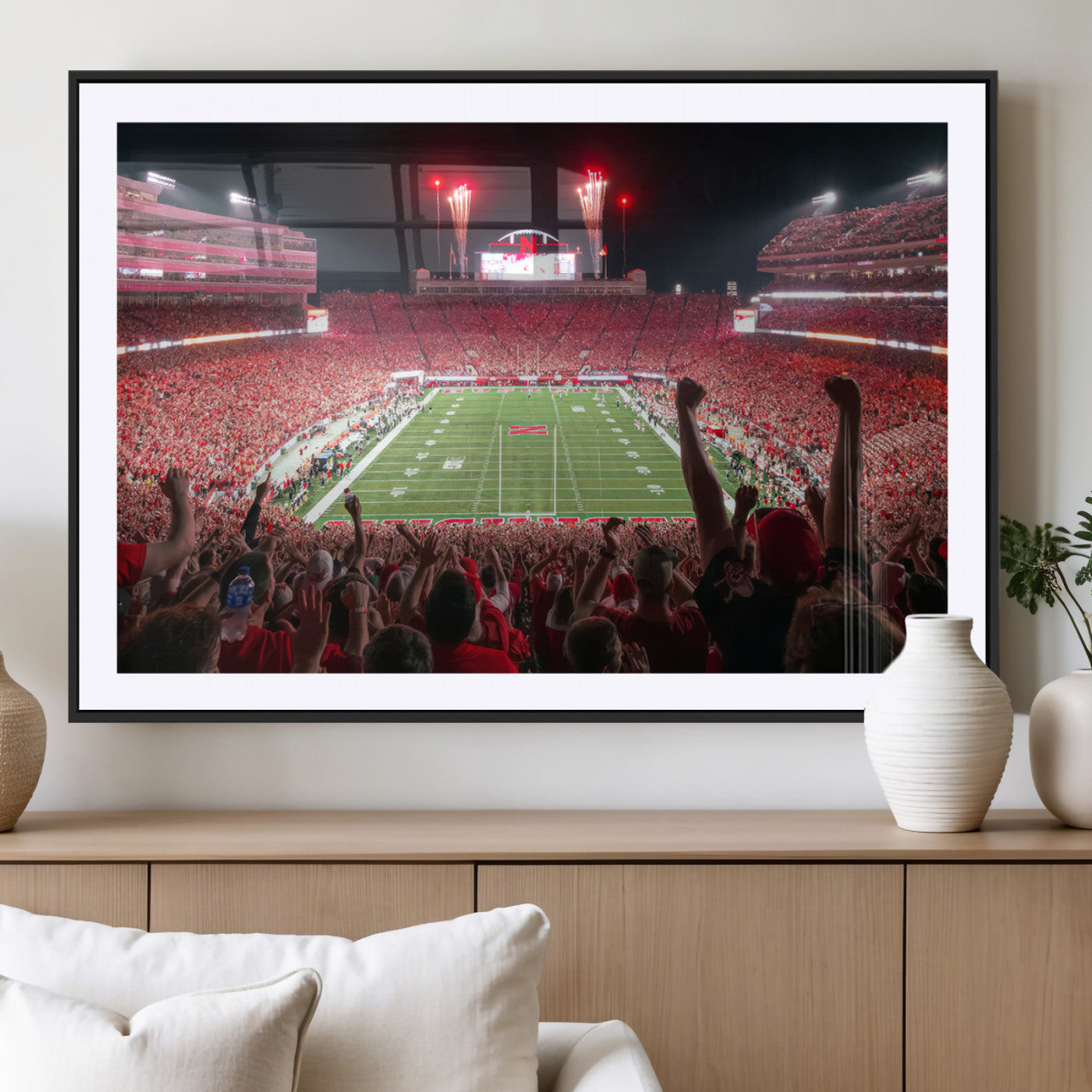 MGC-FP-36x24 - University of Nebraska Cornhuskers Football Team Print - Lincoln Memorial Stadium Wall Art Canvas