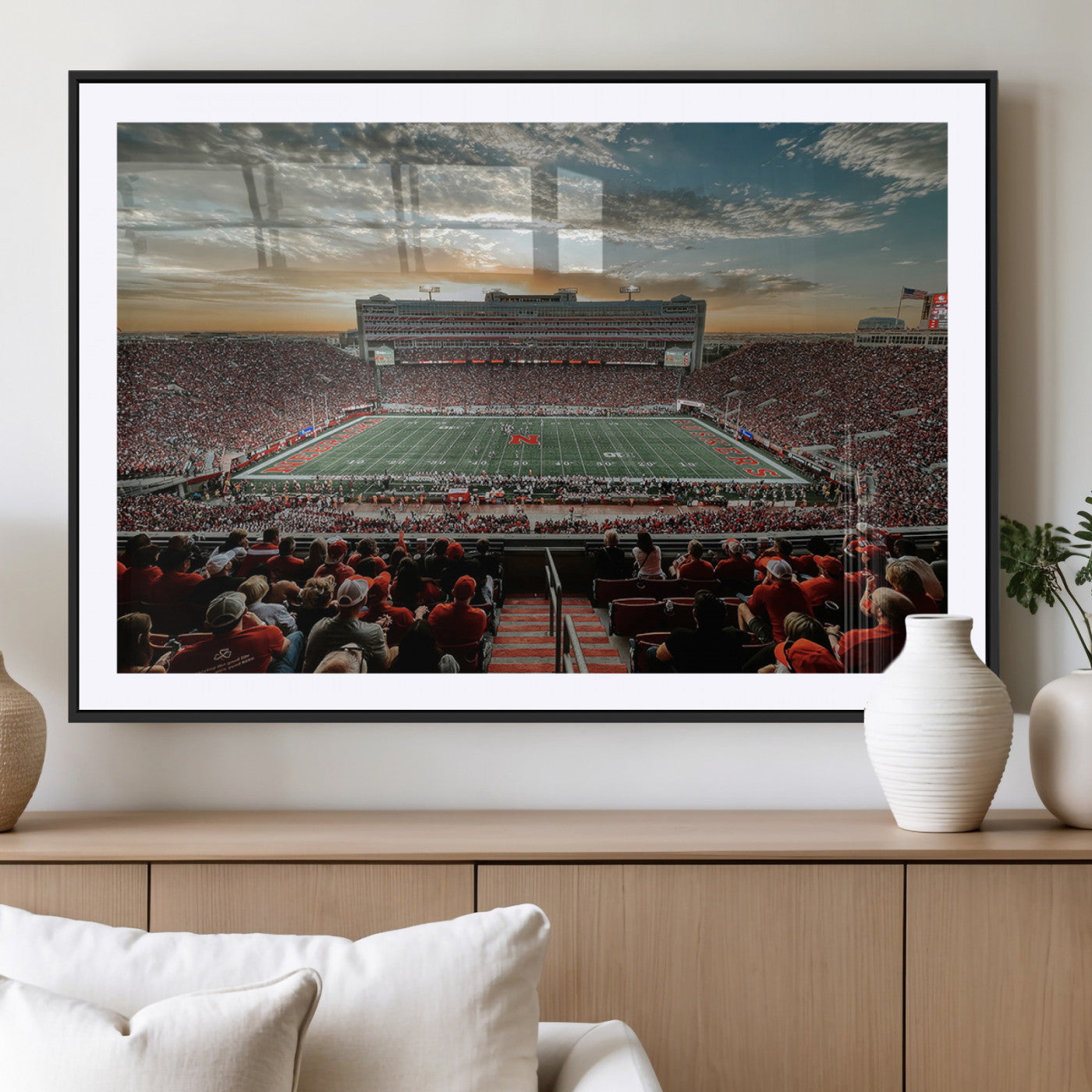 MGC-FP-36x24 - University of Nebraska Cornhuskers Football Team Print - Lincoln Memorial Stadium Art Canvas Print