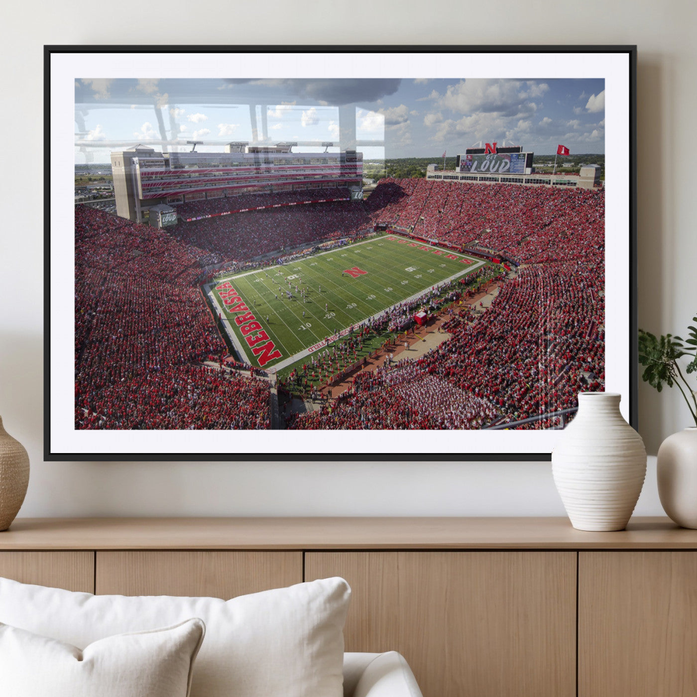 MGC-FP-36x24 - University of Nebraska Cornhuskers Football Team Print - Lincoln Memorial Stadium Wall Art Canvas