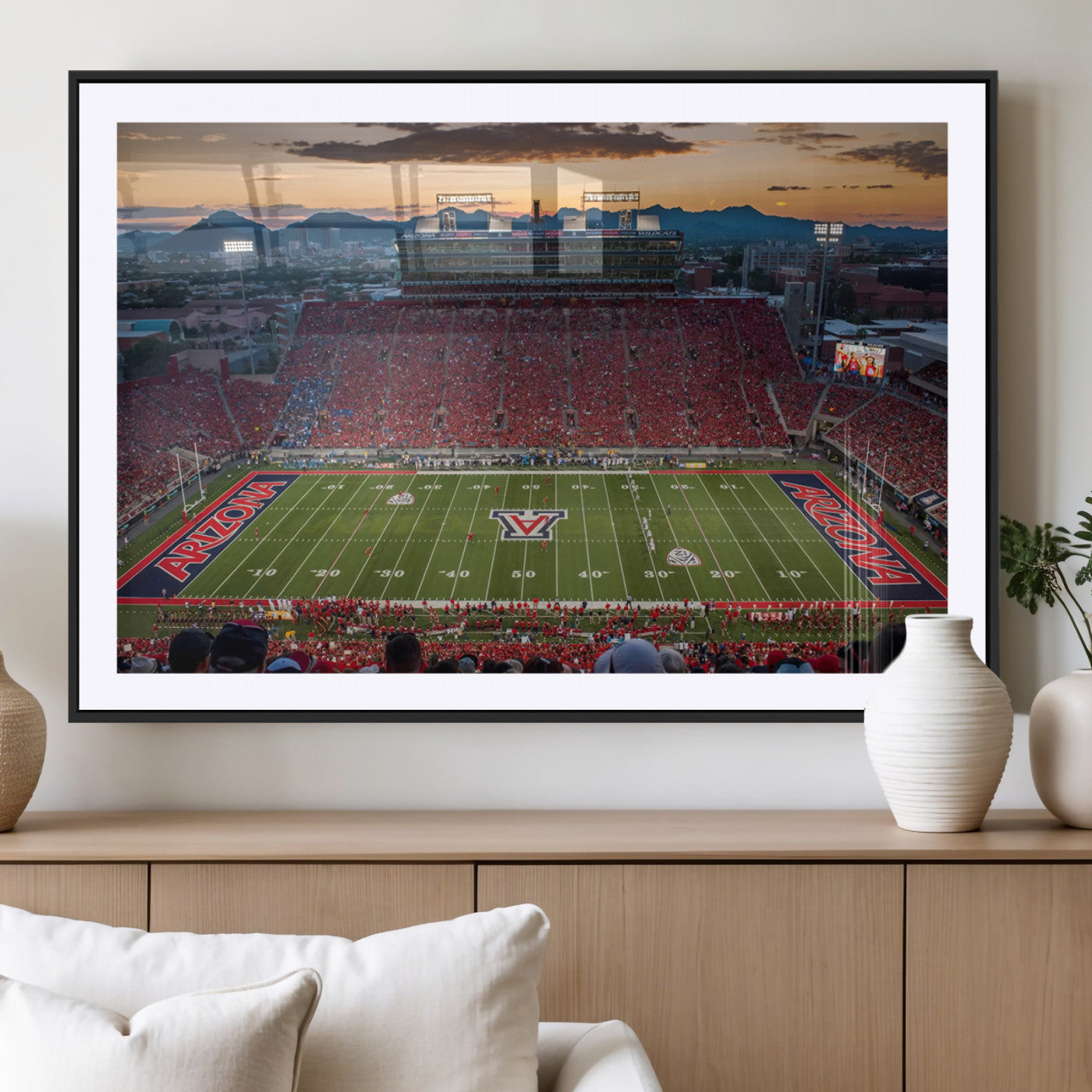 MGC-FP-36x24 - Framed Arizona Wildcats Football Team Print - Tucson Arizona Stadium Wall Art Canvas Print