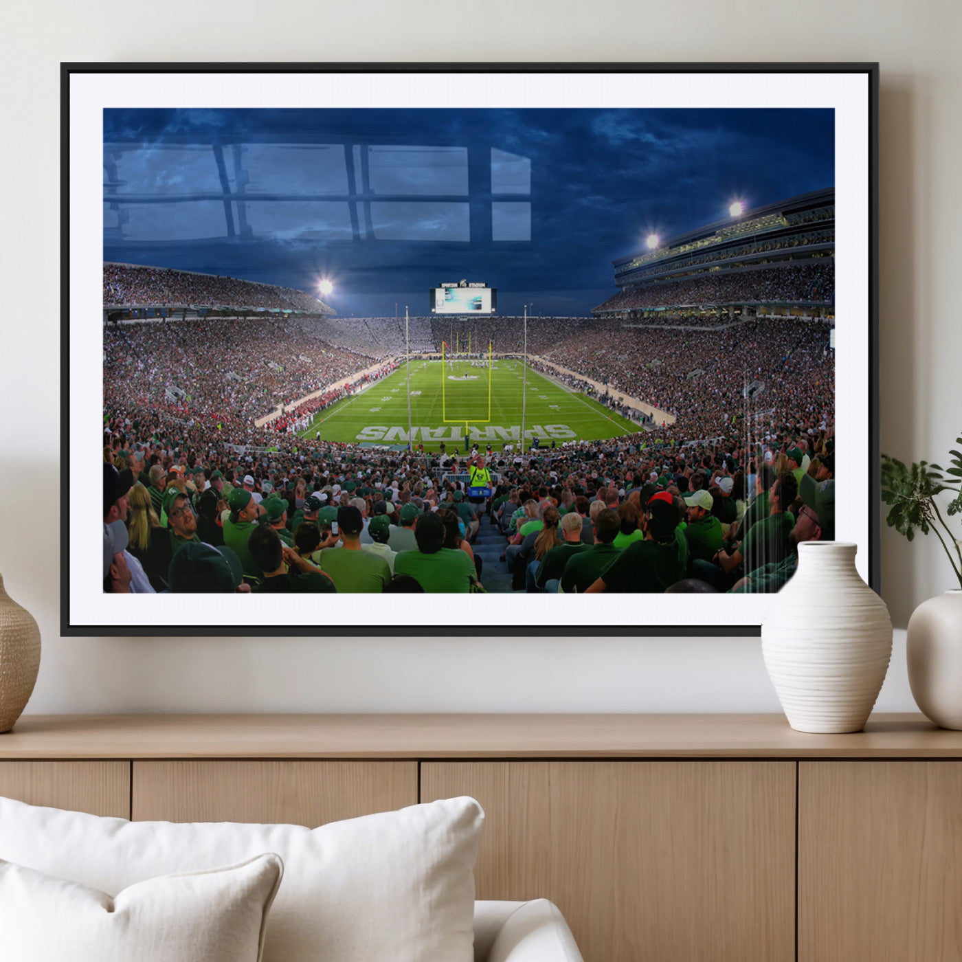 MGC-FP-36x24 - Michigan State Spartans Football Team Print - East Lansing Spartan Stadium Wall Art Canvas Print