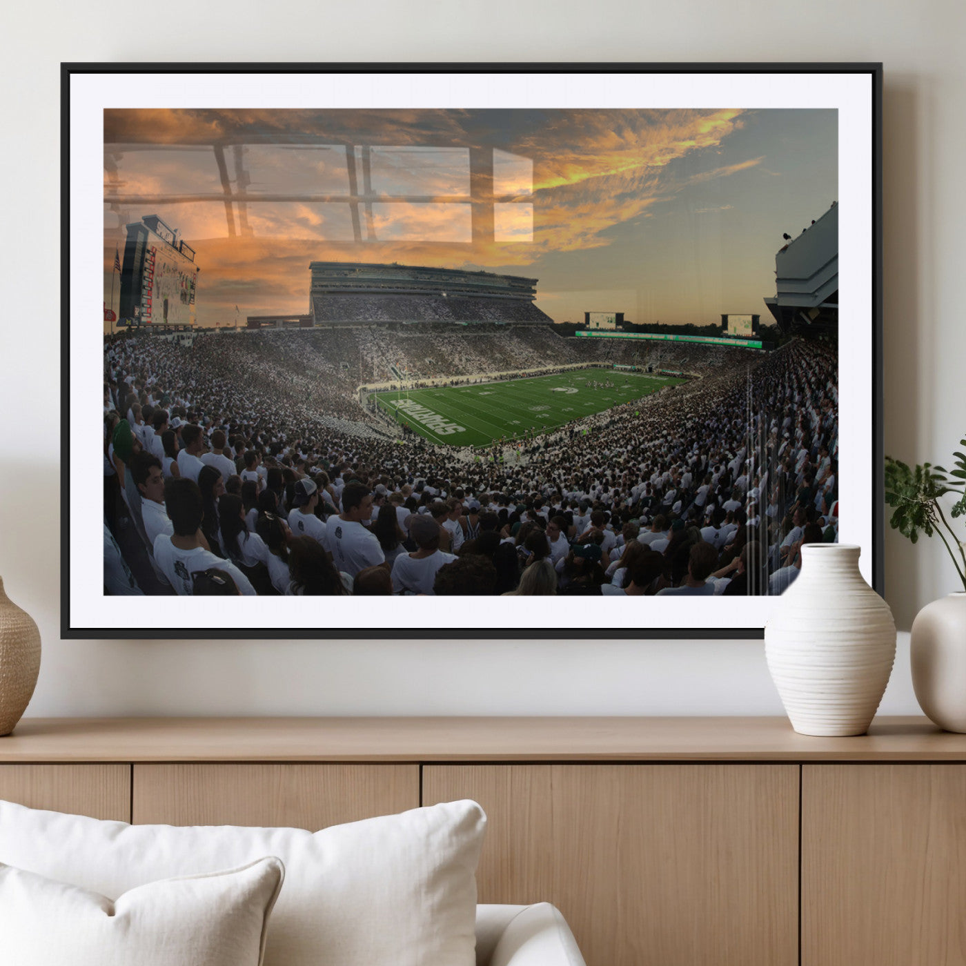 MGC-FP-36x24 - Michigan State Spartans Football Team Print - East Lansing Spartan Stadium Wall Art Canvas Print