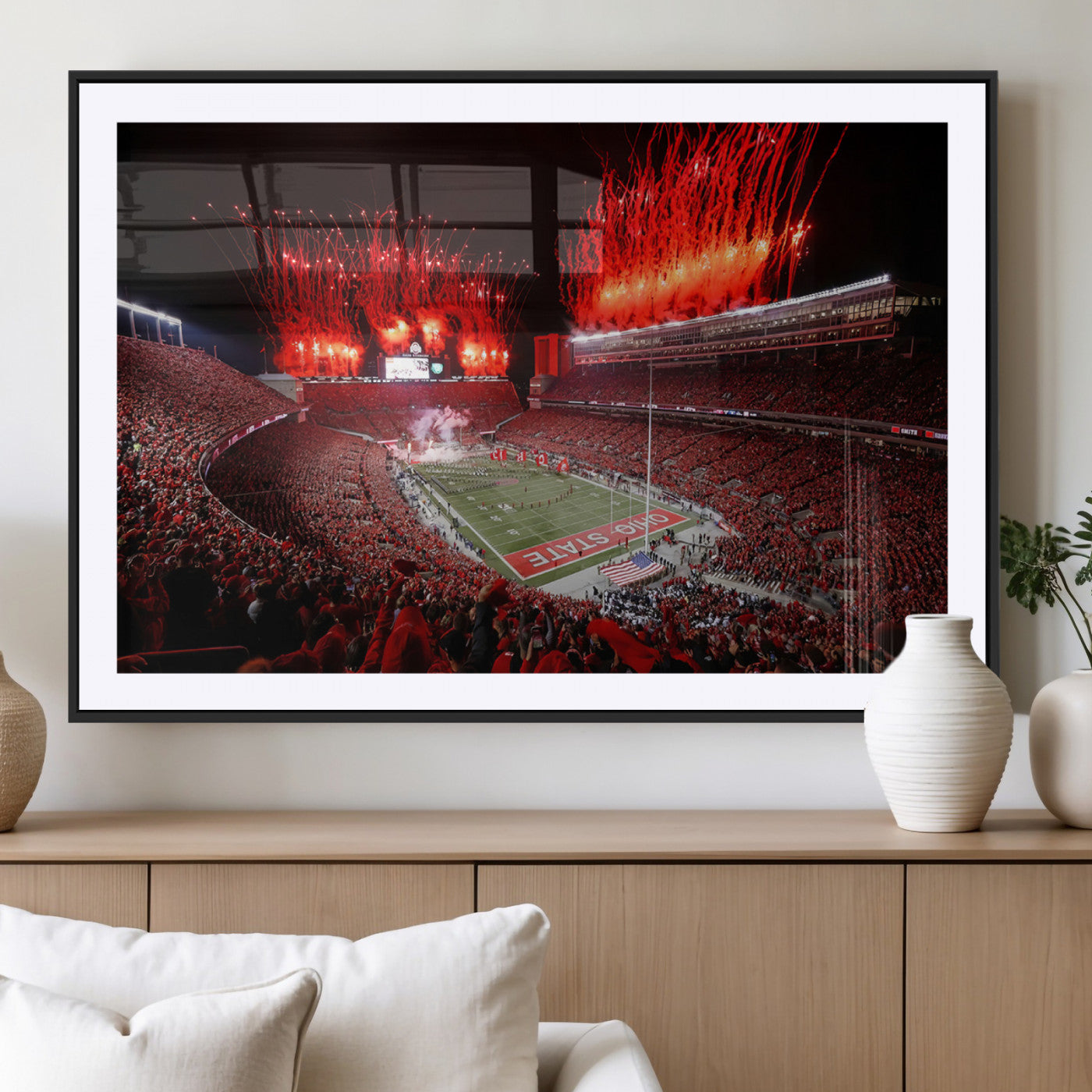 MGC-FP-36x24 - Ohio State University Buckeyes Football Team Print - Columbus Ohio Stadium Wall Art Canvas Print