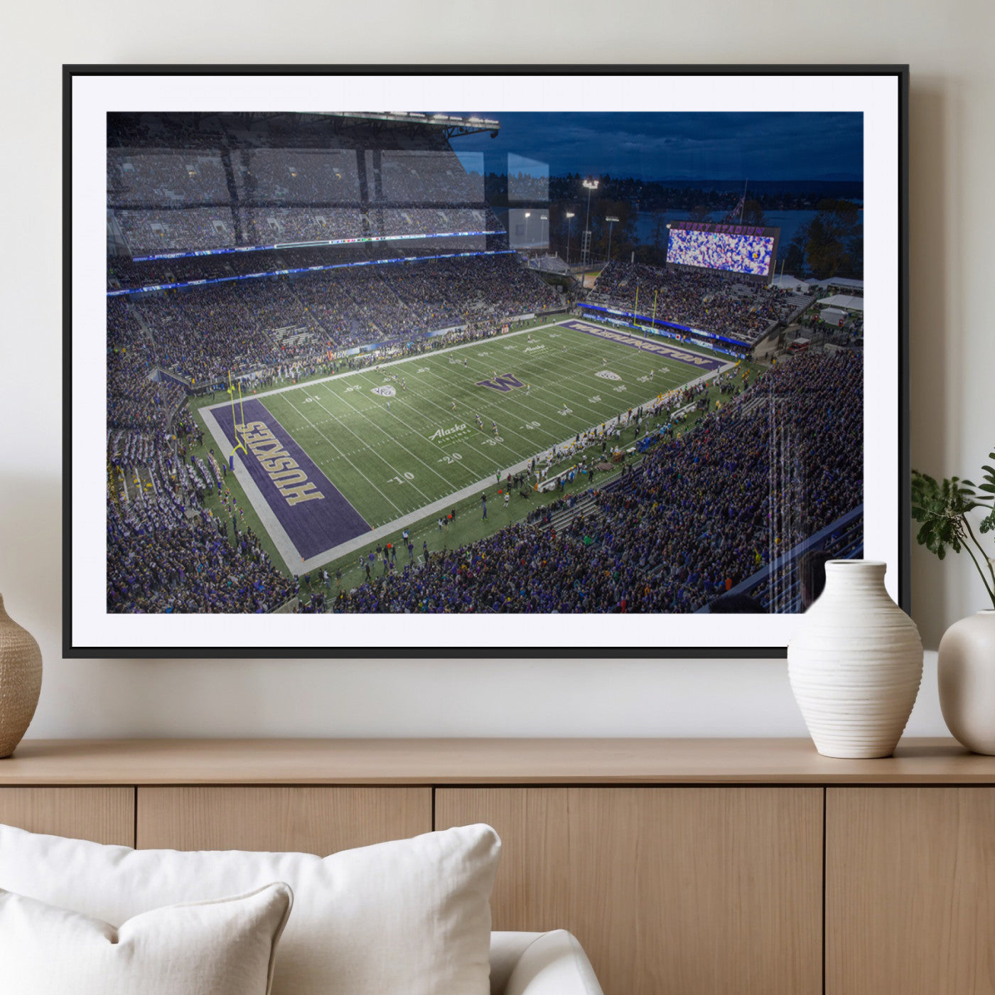 MGC-FP-36x24 - The University of Washington Huskies Football Team Print - Seattle Husky Stadium Wall Art Canvas