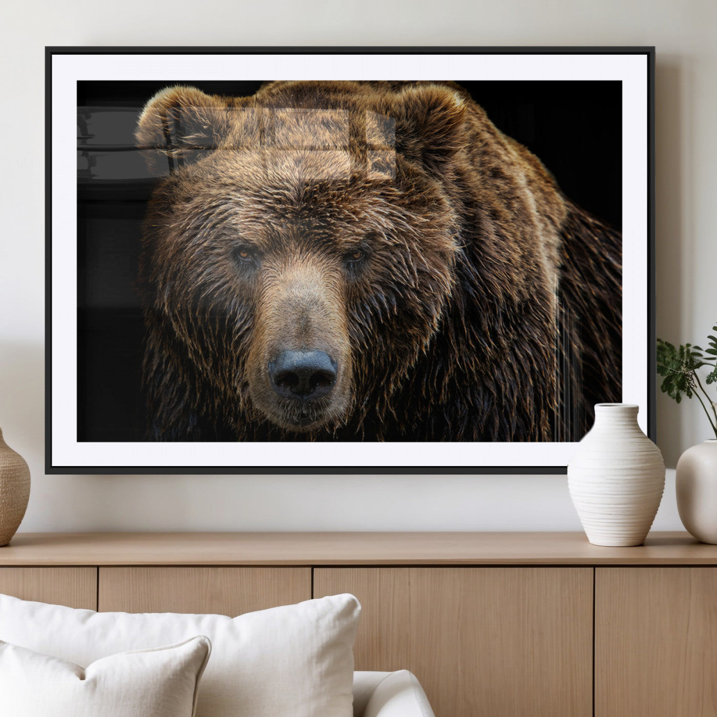 MGC-FP-36x24 - Grizzly Brown Bear Canvas Wall Art, Wildlife Animal Canvas Artwork Bear Print, Bear Wall Art Print,