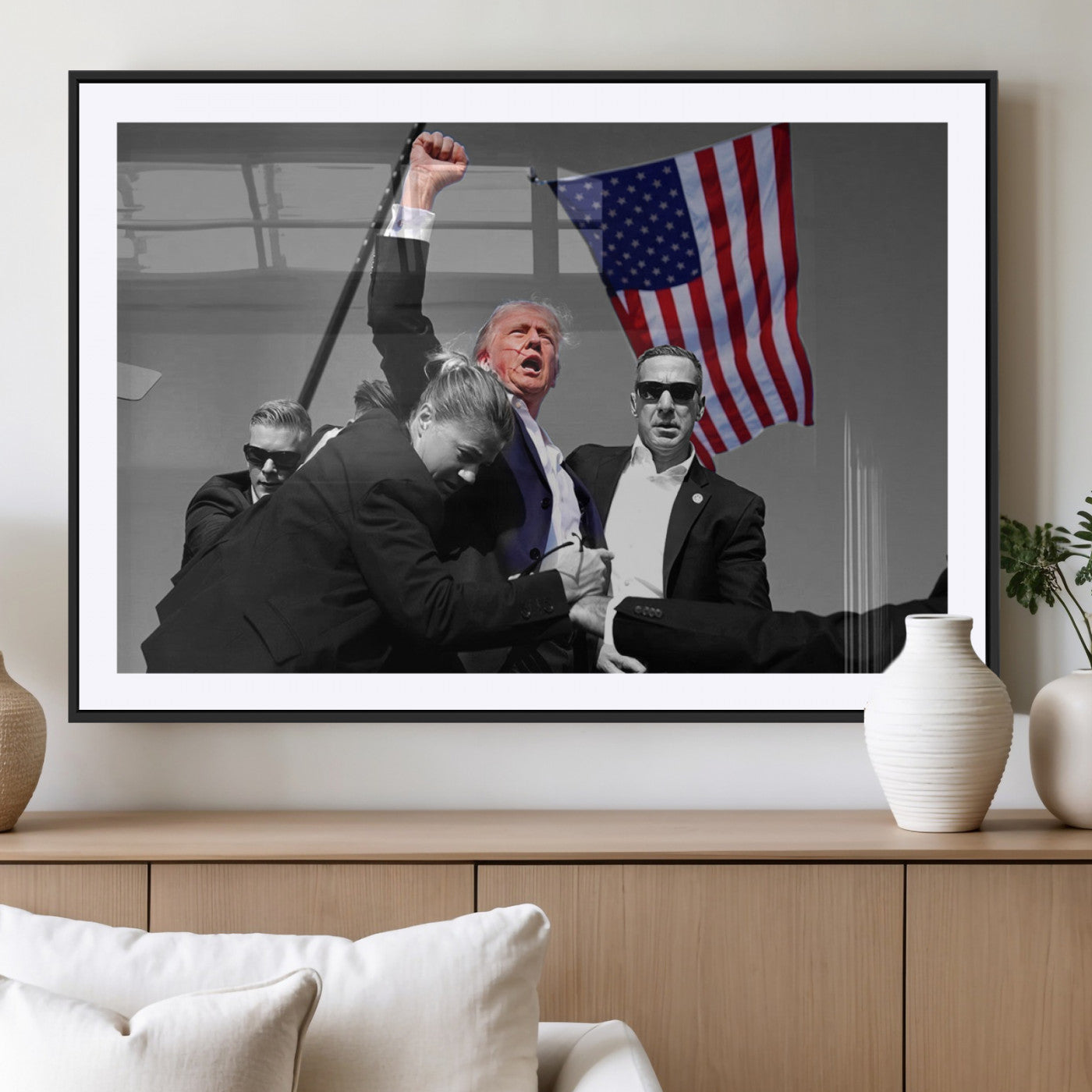 MGC-FP-36x24 - Donald Trump Assassination Attempt Wall Art Print, Trump Historic Footage - Iconic Reaction by Trump