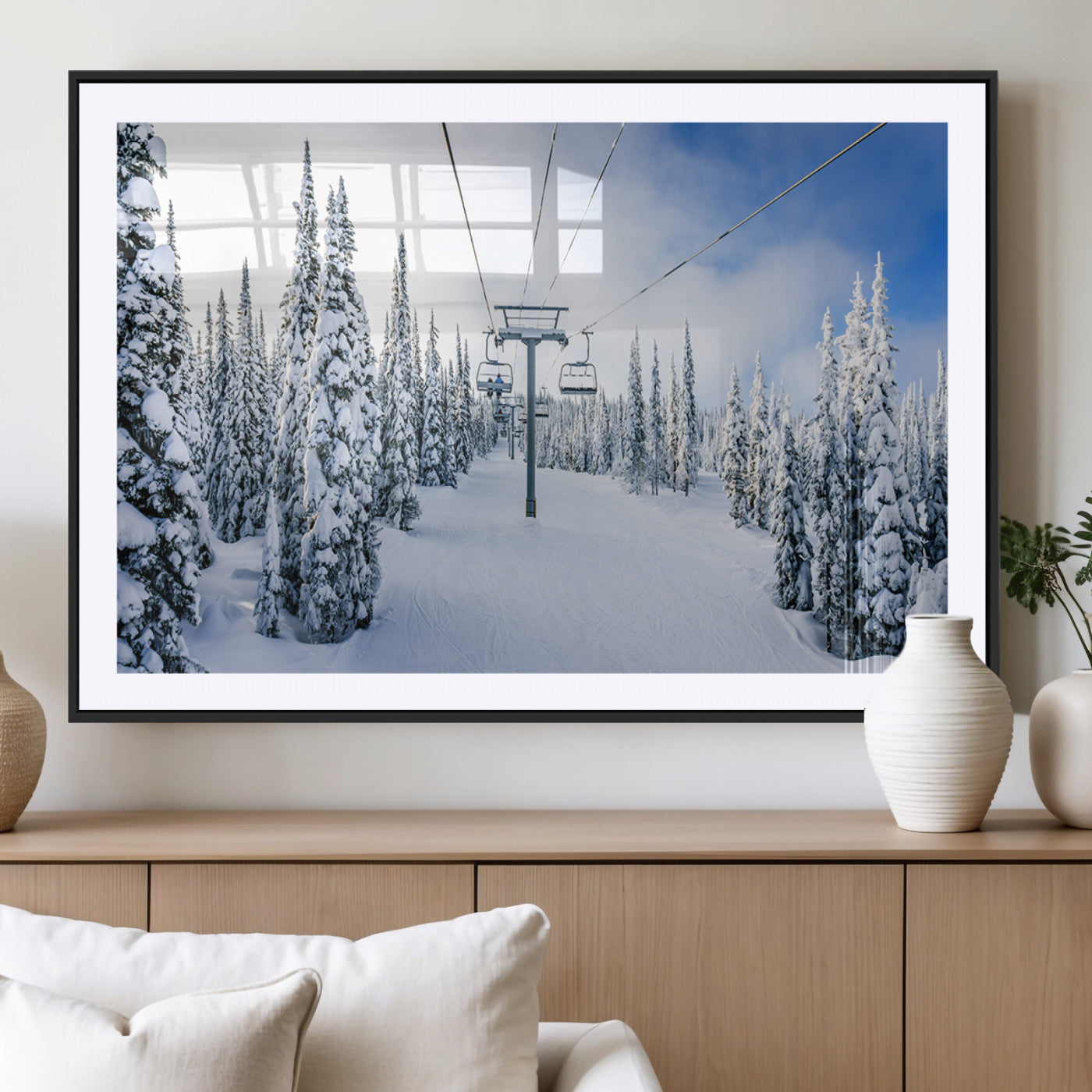 MGC-FP-36x24 - Winter Ski Lift Wall Art Print - Landscape Wall Art | Snowy Mountain Adventure | Perfect for Cabin