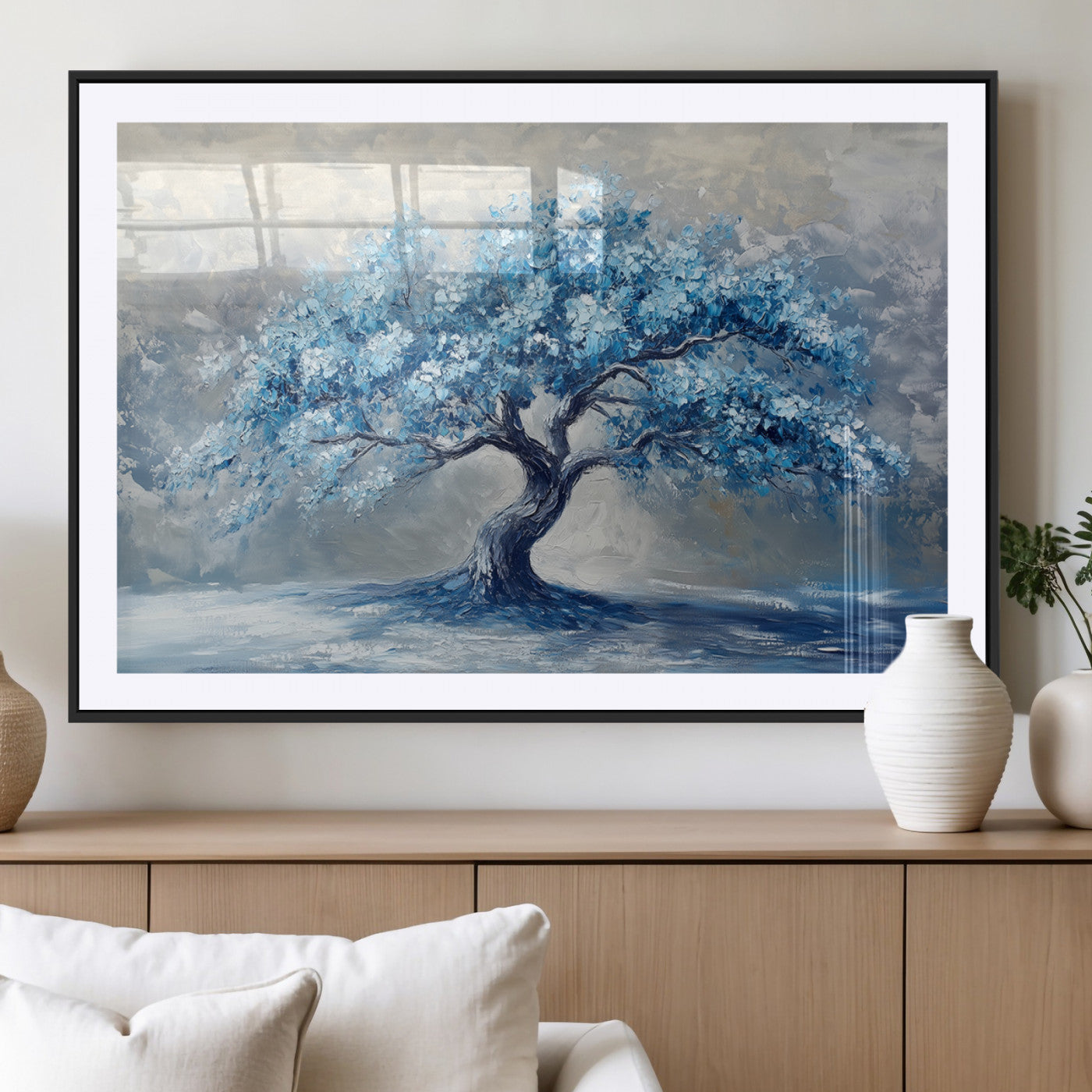 MGC-FP-36x24 - Abstract Blue Tree Art Canvas Print, Majestic Tree Wall Art Print for Farmhouse Decor