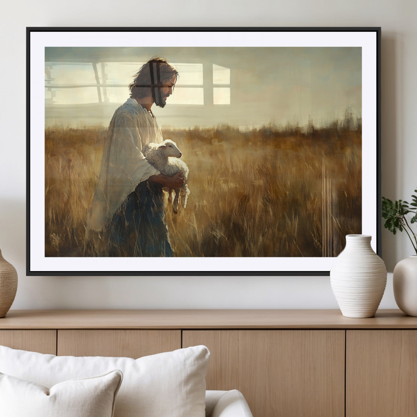 MGC-FP-36x24 - Jesus the Good Shepherd Wall Art Canvas Print - Inspirational Christian Religious Print for Prayer