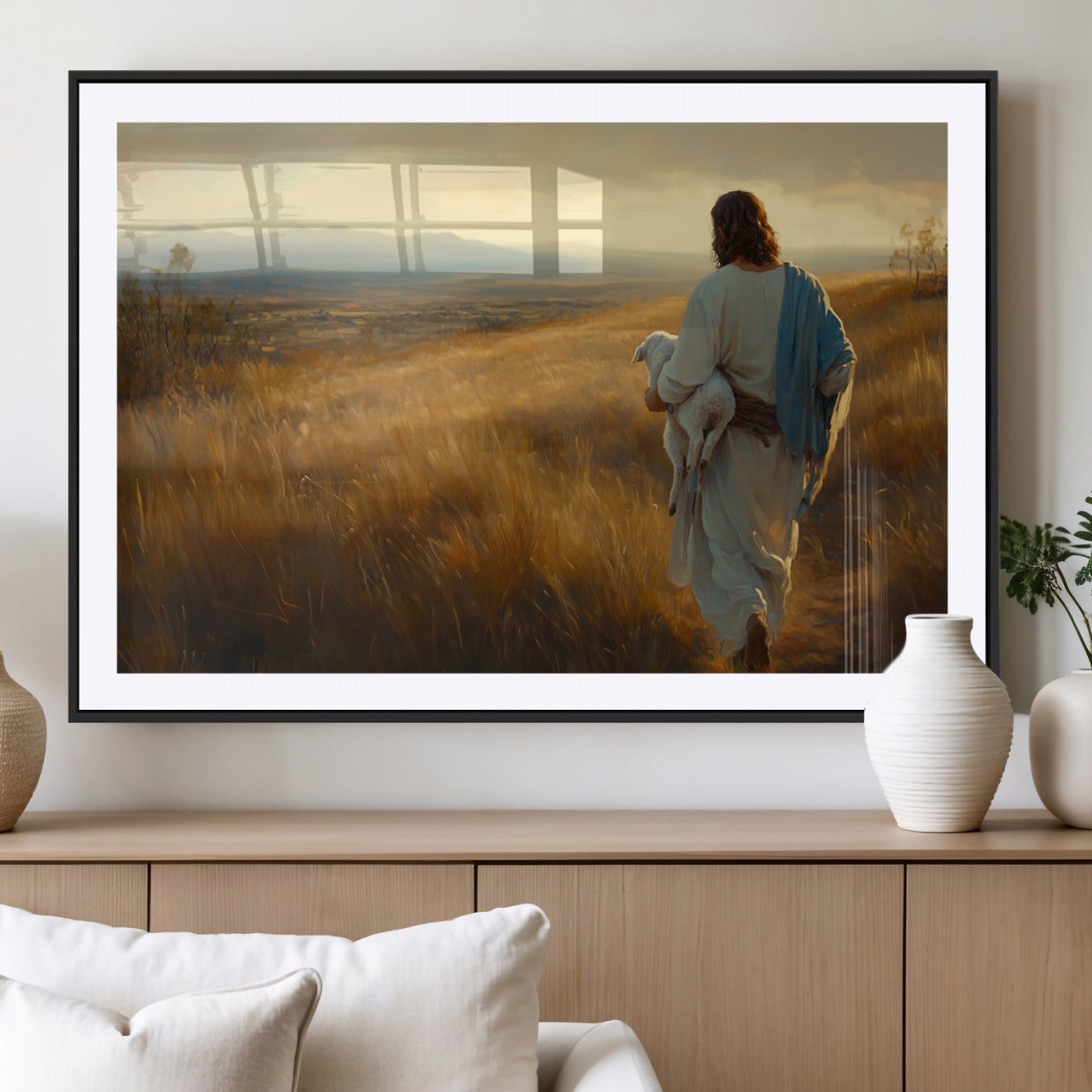 MGC-FP-36x24 - Jesus the Good Shepherd Wall Art Canvas Print - Inspirational Christian Religious Print for Prayer