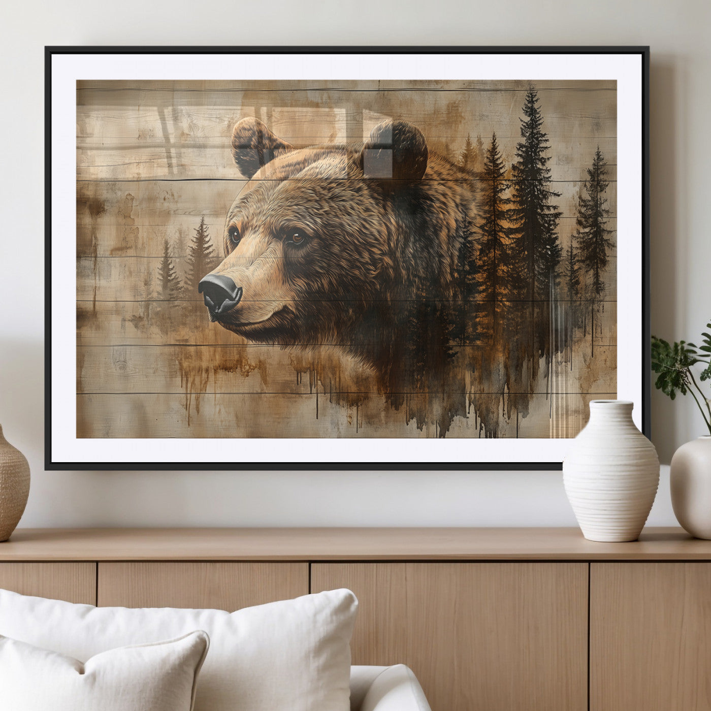 MGC-FP-36x24 - Rustic Grizzly Bear Wall Art, Abstract Grizzly 399 Bear Wall Art Canvas Print - Woodland Wildlife