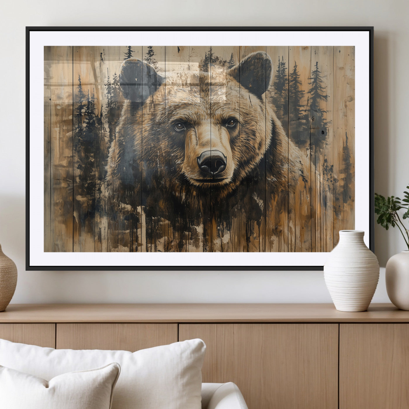 MGC-FP-36x24 - Majestic Grizzly 399 Bear Wall Art | 3-Panel Rustic Canvas Print for Living Room, Office, or Cabin