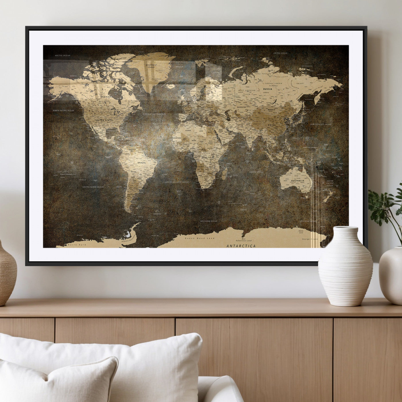 MGC-FP-36x24 - Push Pin World Map Canvas Print – Framed Wall Art for Couples to Track Their Travels – Anniversary