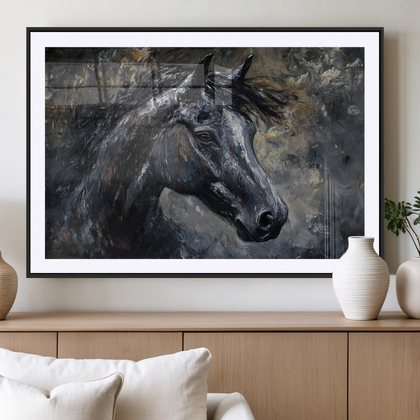 MGC-FP-36x24 - Large Abstract Horse Wall Art Canvas Print | Farmhouse Wall Decor | Rustic Horse Art | Western Cabin