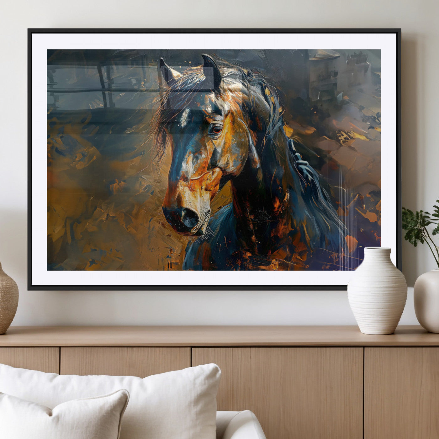 MGC-FP-36x24 - Abstract Horse Wall Art Canvas Print | Farmhouse Wall Decor | Western Cabin Art | Rustic Horse Decor