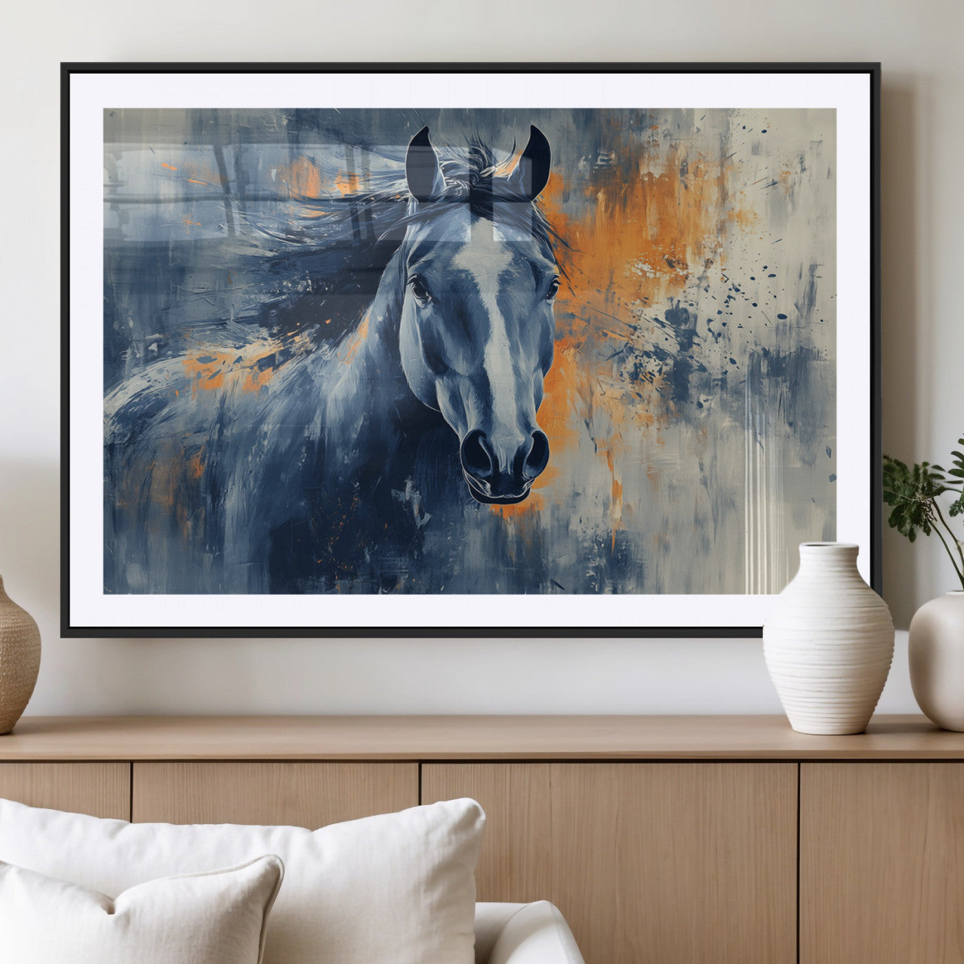 MGC-FP-36x24 - Abstract Blue Horse Wall Art Print Canvas | Horse Wall Art Print | Western Decor for Farmhouse |