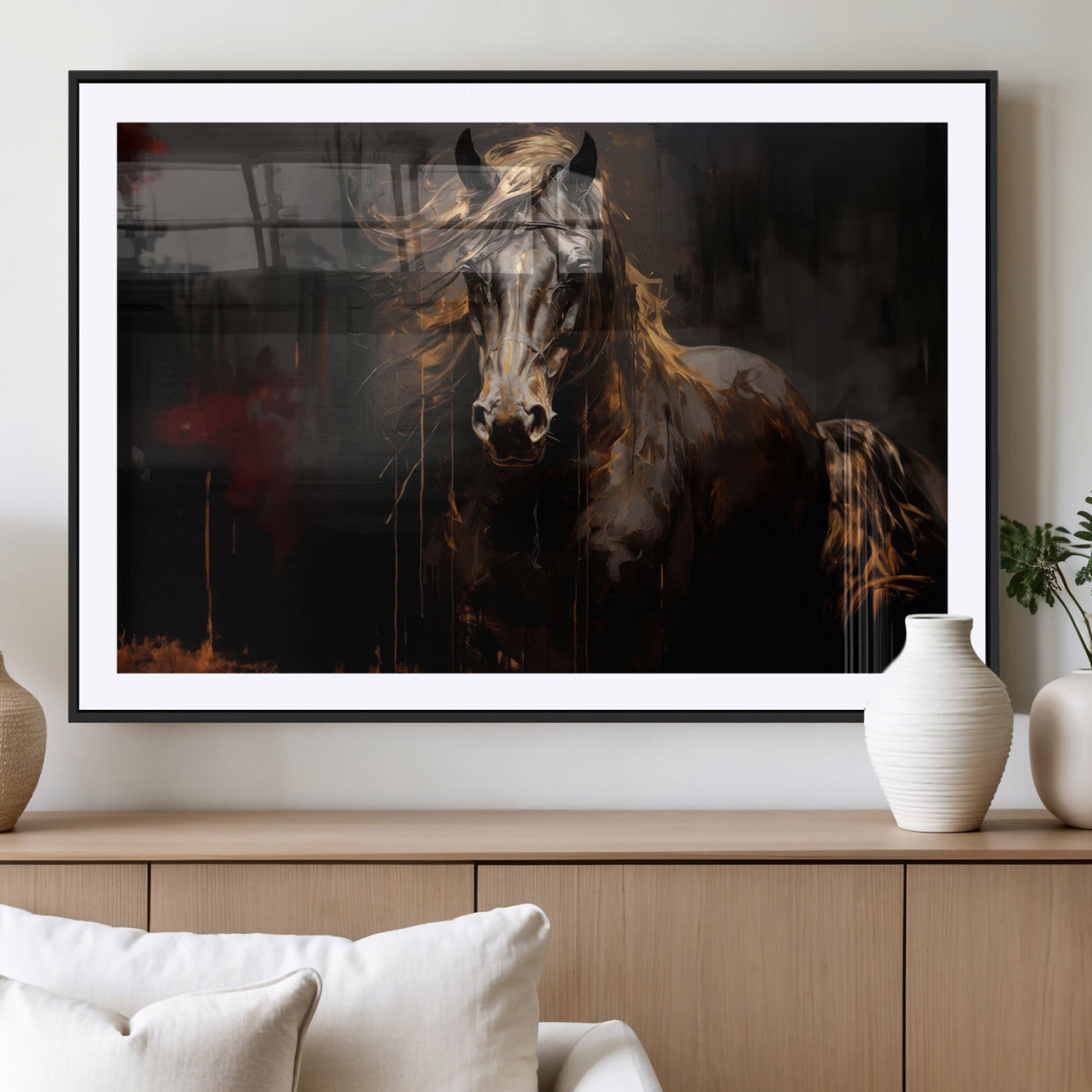 MGC-FP-36x24 - Abstract Black Horse Canvas Print for Farmhouse Wall Art | Abstract Equine Wall Art | Western Decor