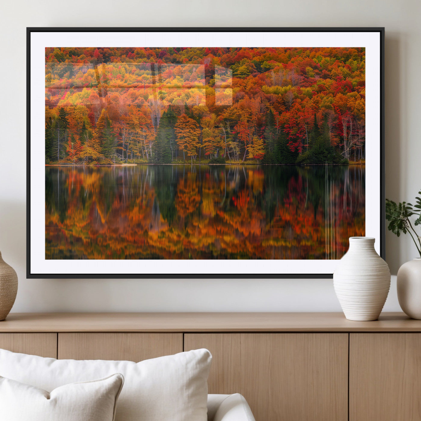 MGC-FP-36x24 - Fall Foliage Wall Art - Autumn Reflection Canvas Print, Stunning Fall Foliage Wall Art, Serene Lake
