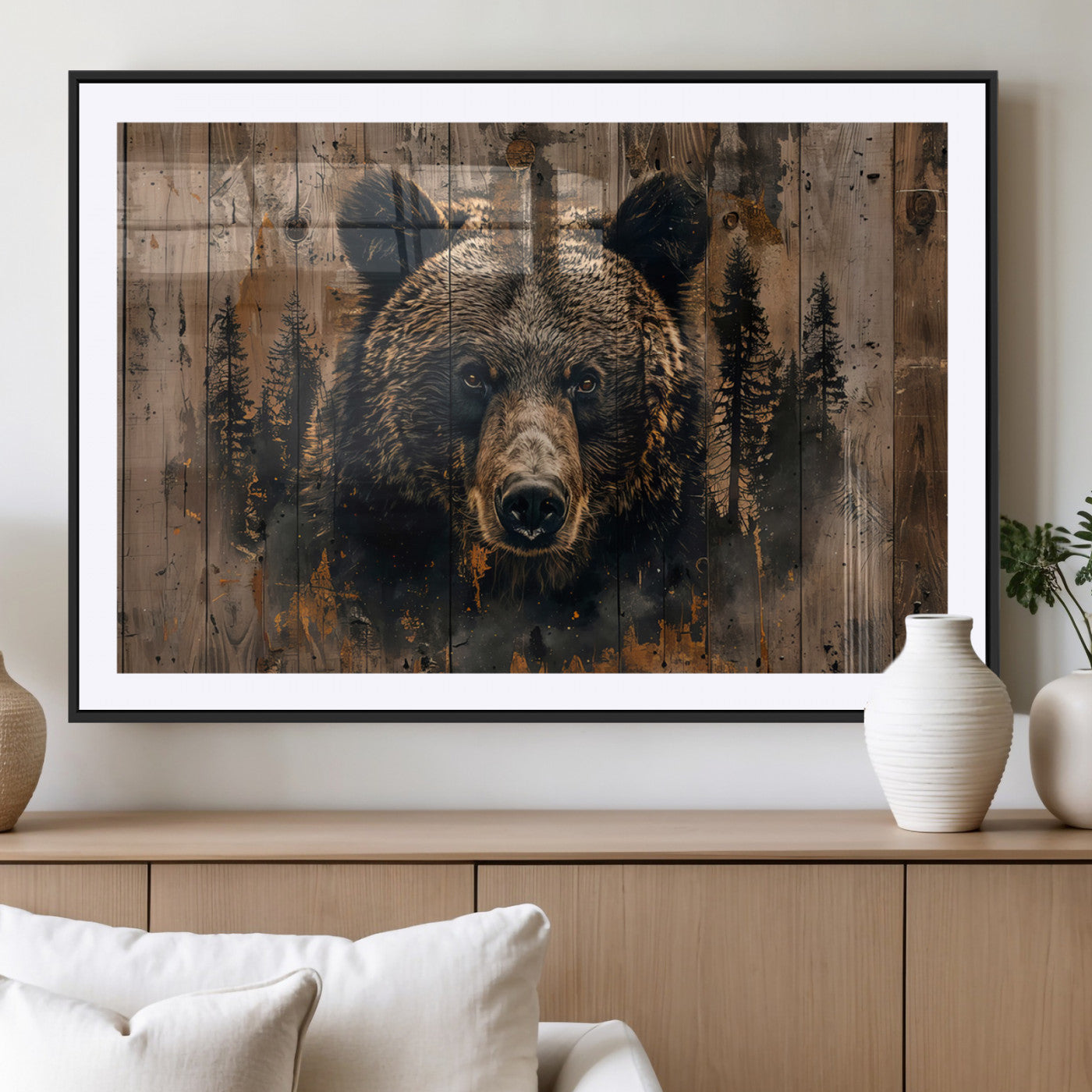MGC-FP-36x24 - Rustic Grizzly 399 Wall Art | Triptych Canvas Print | Rustic Cabin Wall Decor | Perfect for