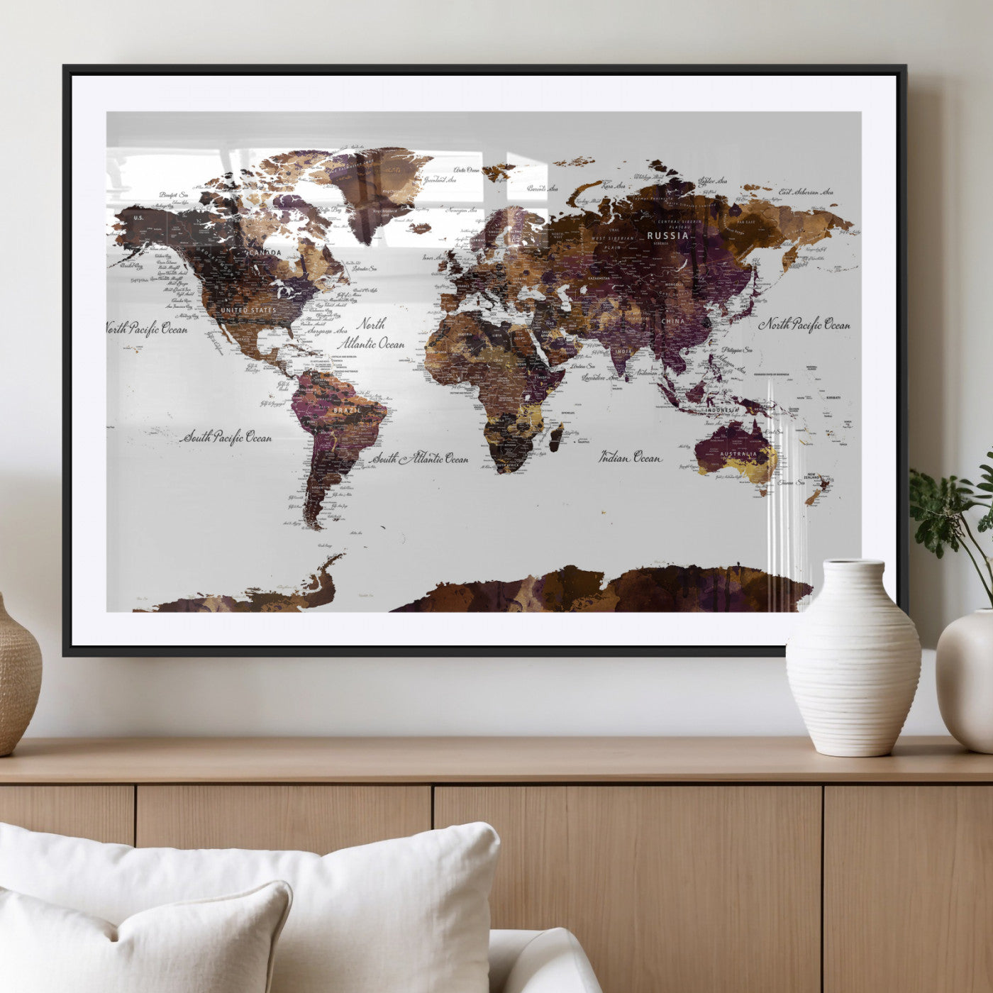 50611-MGV-CV-36X24 - Push Pin World Map Canvas Print – Framed Wall Art for Couples to Track Their Travels – Anniversary