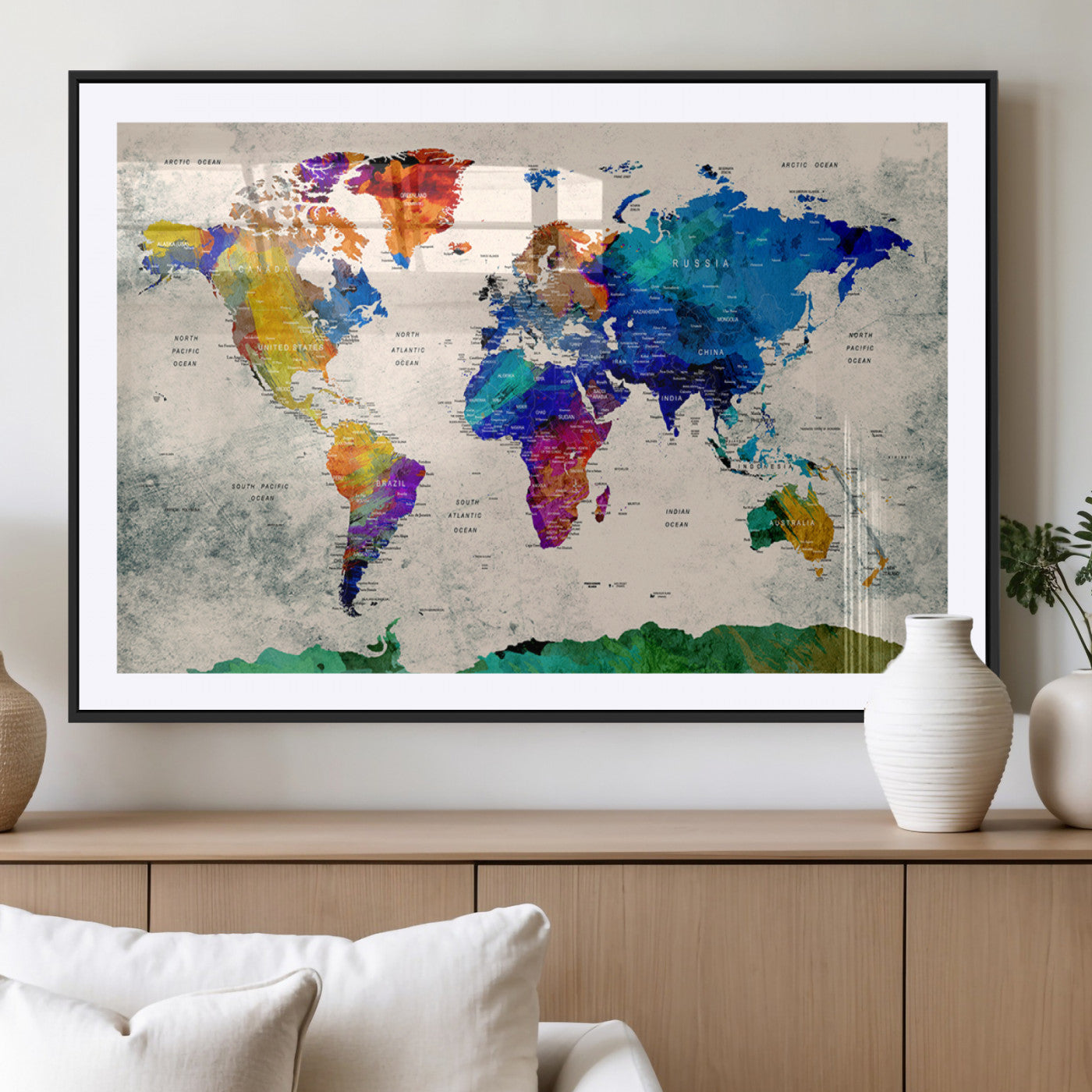 MGC-FP-36x24 - Push Pin World Map Canvas Print – Framed Wall Art for Couples to Track Their Travels – Anniversary