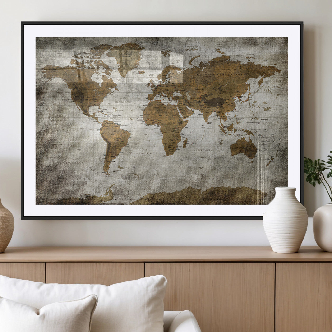 MGC-FP-36x24 - Push Pin World Map Canvas Print – Framed Wall Art for Couples to Track Their Travels – Anniversary