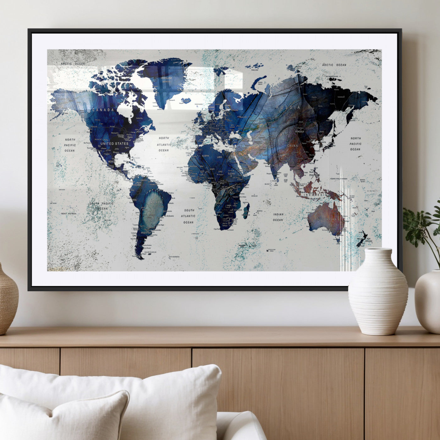 MGC-FP-36x24 - Push Pin World Map Canvas Print – Framed Wall Art for Couples to Track Their Travels – Anniversary
