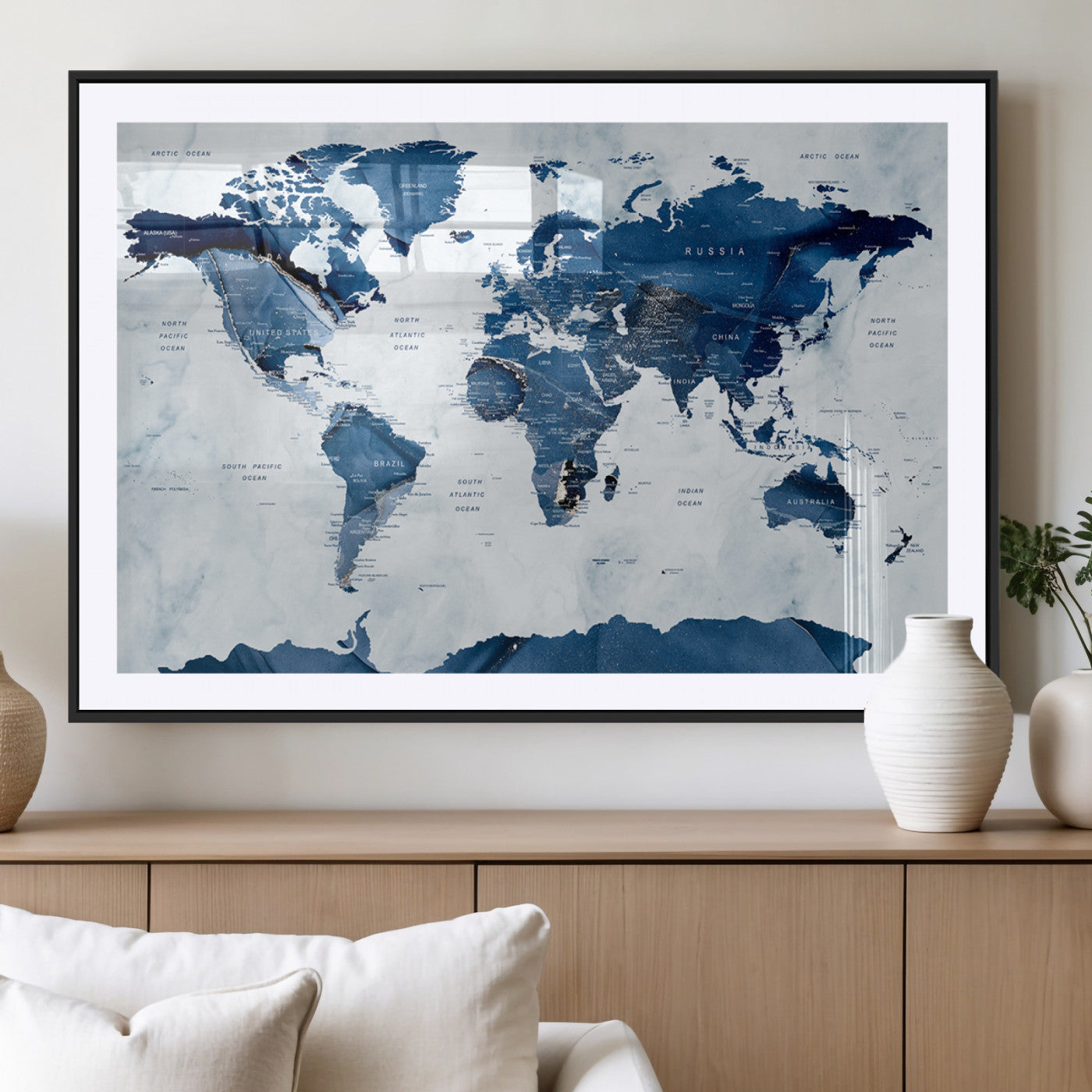 MGC-FP-36x24 - Push Pin World Map Canvas Print – Framed Wall Art for Couples to Track Their Travels – Anniversary