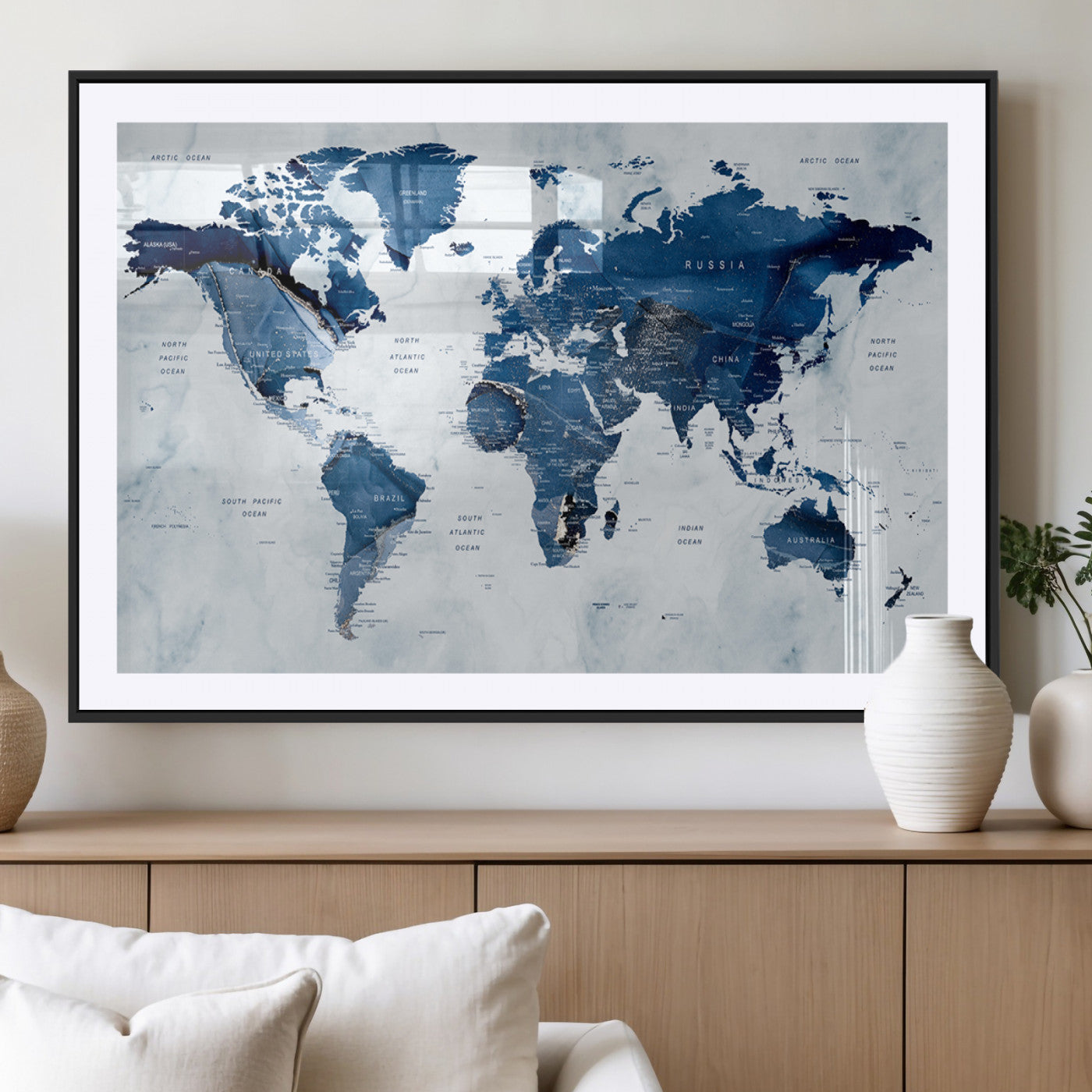 MGC-FP-36x24 - World Map Canvas Print – Framed Wall Art Home Adventure Decor