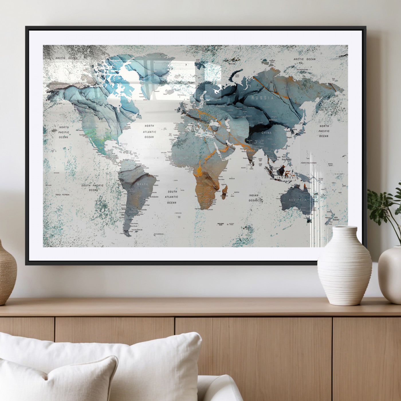 MGC-FP-36x24 - Push Pin World Map Canvas Print – Framed Wall Art for Couples to Track Their Travels – Anniversary