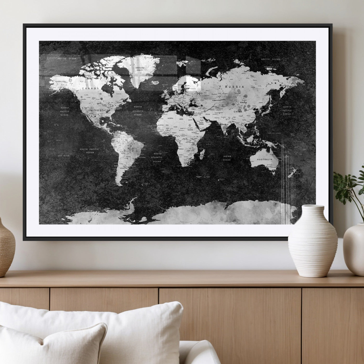 MGC-FP-36x24 - Push Pin World Map Canvas Print – Framed Wall Art for Couples to Track Their Travels – Anniversary