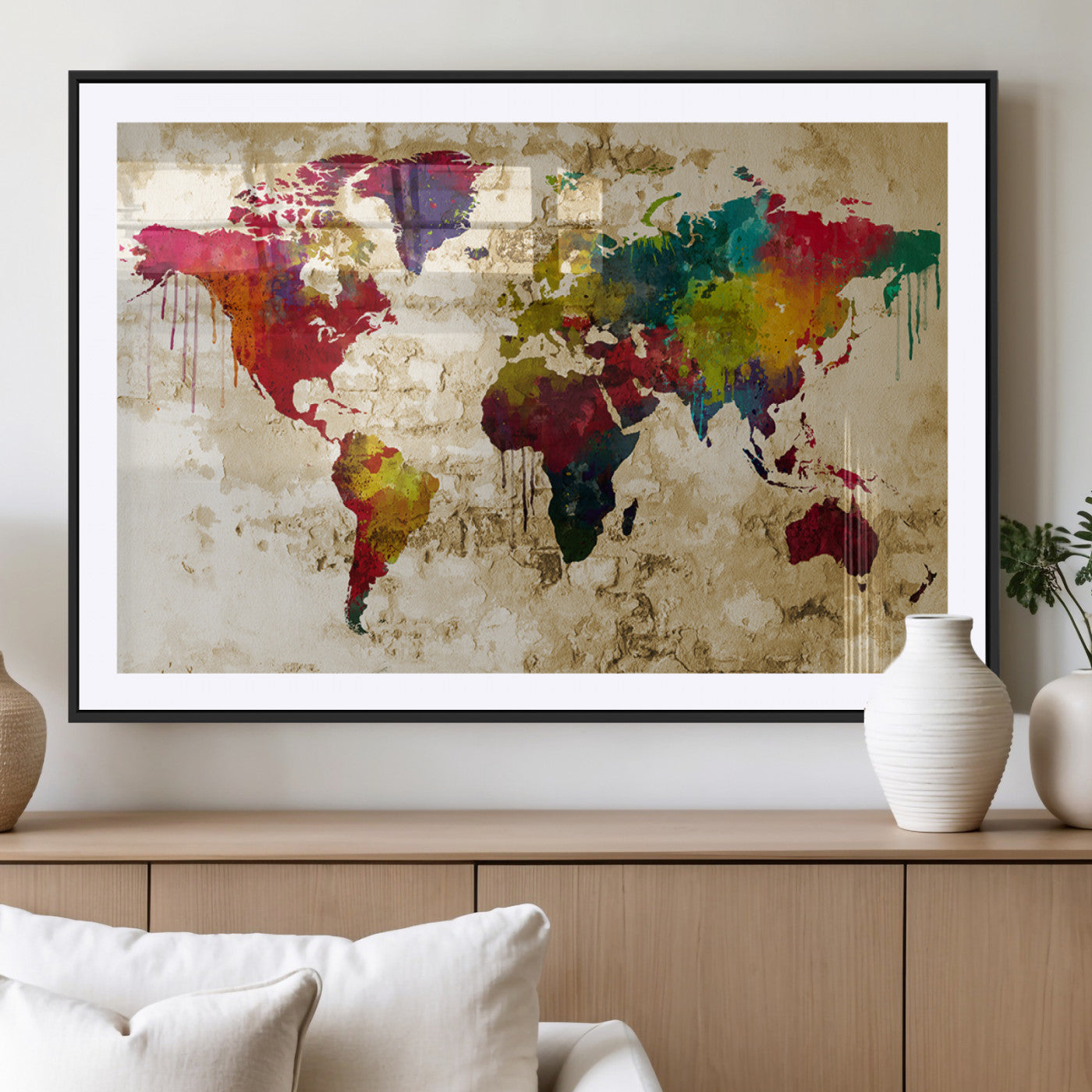 MGC-FP-36x24 - Push Pin World Map Canvas Print – Framed Wall Art for Couples to Track Their Travels – Anniversary