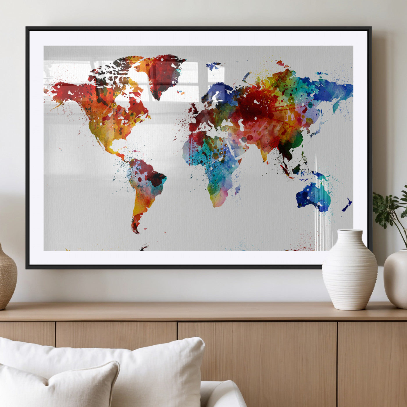 MGC-FP-36x24 - Push Pin World Map Canvas Print – Framed Wall Art for Couples to Track Their Travels – Anniversary