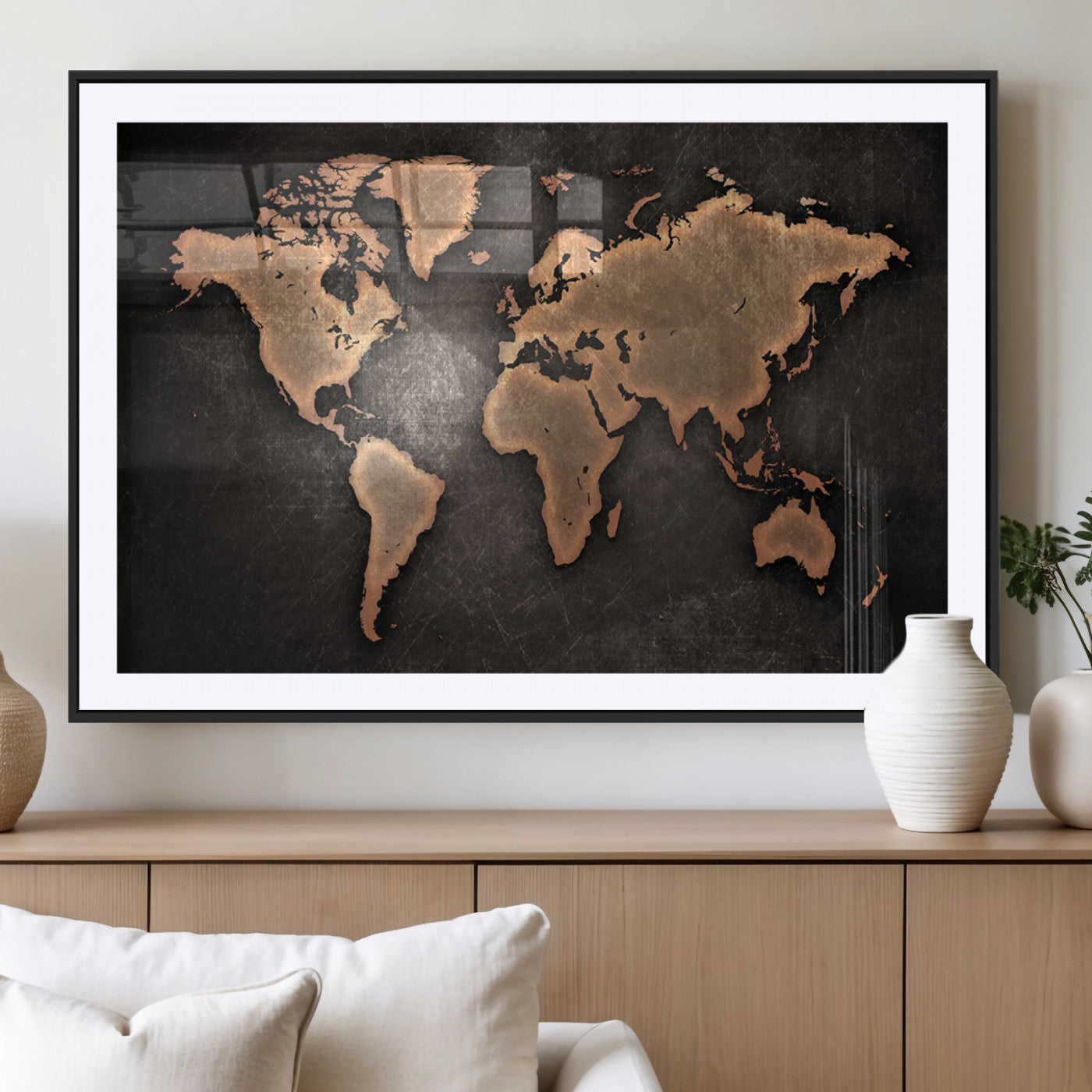 MGC-FP-36x24 - Push Pin World Map Canvas Print – Framed Wall Art for Couples to Track Their Travels – Anniversary