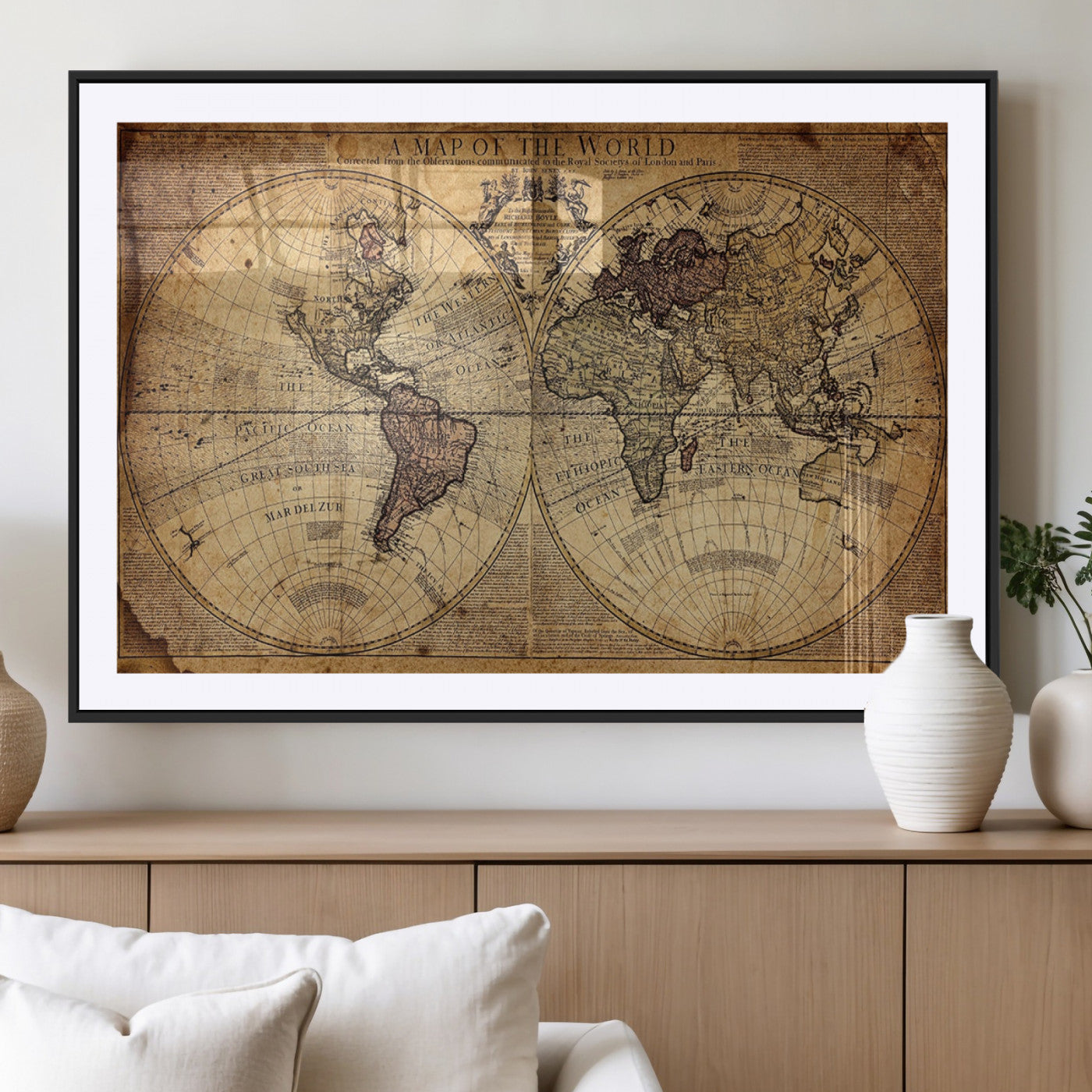 MGC-FP-36x24 - Push Pin World Map Canvas Print – Framed Wall Art for Couples to Track Their Travels – Anniversary
