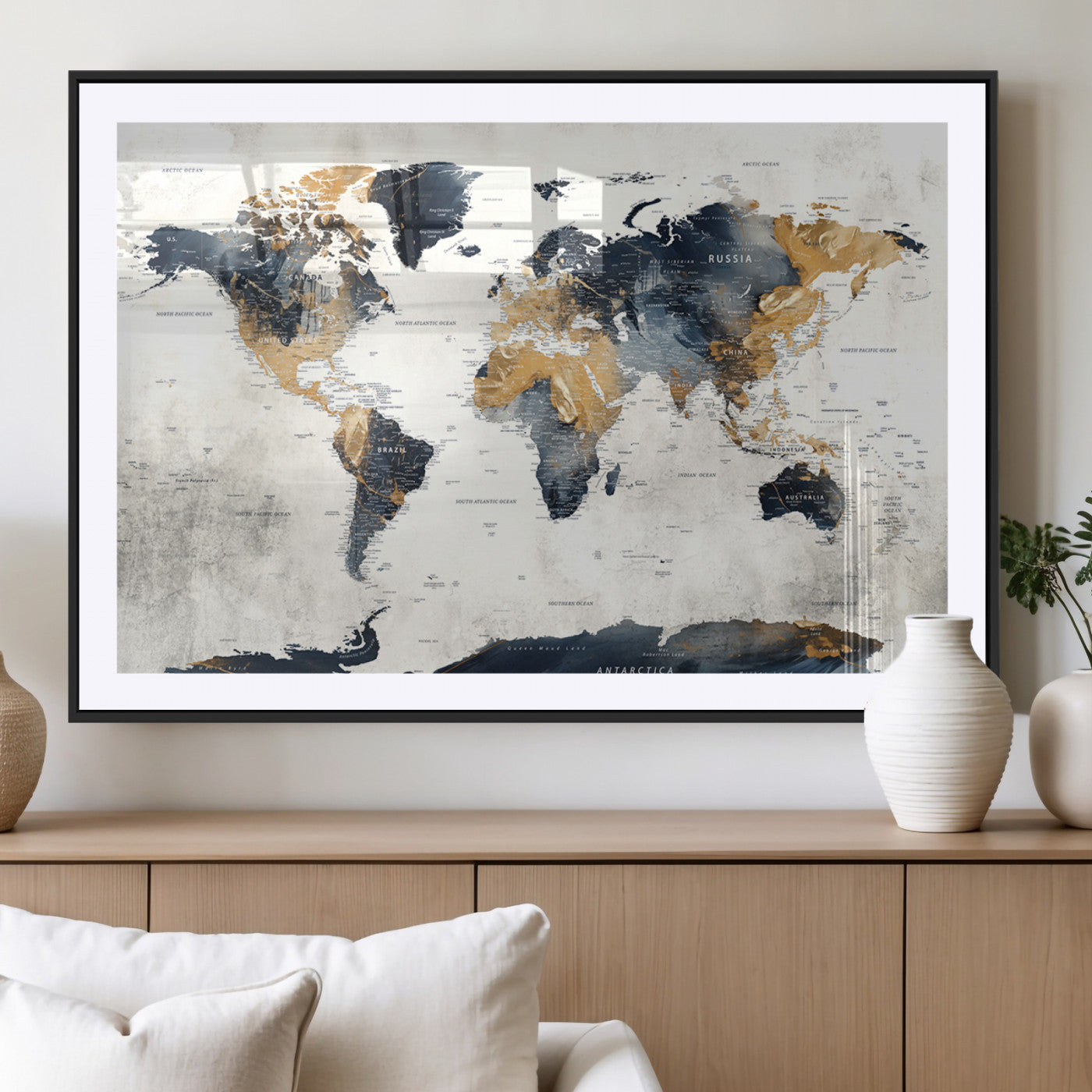 MGC-FP-36x24 - Push Pin World Map Canvas Print – Framed Wall Art for Couples to Track Their Travels – Anniversary