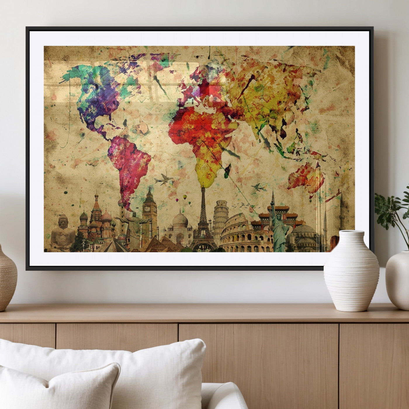 MGC-FP-36x24 - Colorful World Map Wall Art World Map Canvas Print