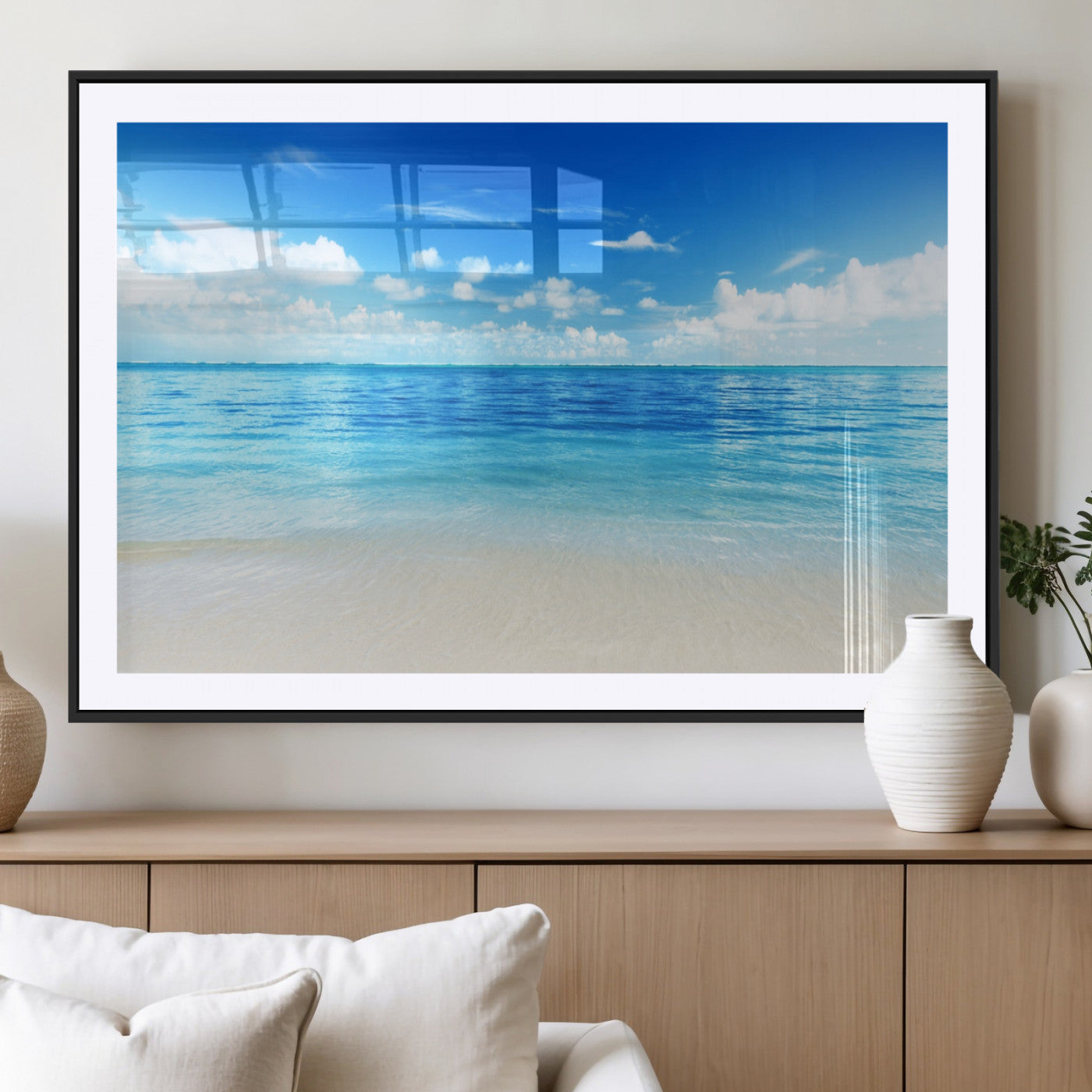 MGC-FP-36x24 - Beach Scene Canvas Wall Art Print – Tranquil Ocean Horizon and White Sand Beach Wall Decor for Home