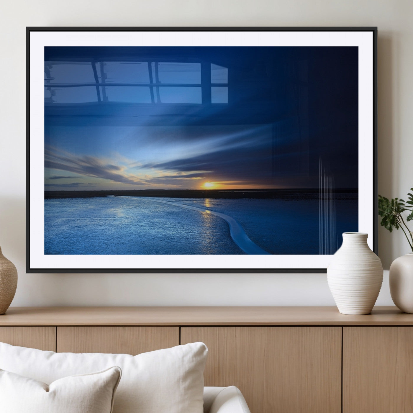 MGC-FP-36x24 - Blue Sunset Ocean Canvas Wall Art Print – Serene Coastal Horizon Wall Decor for Home or Office –