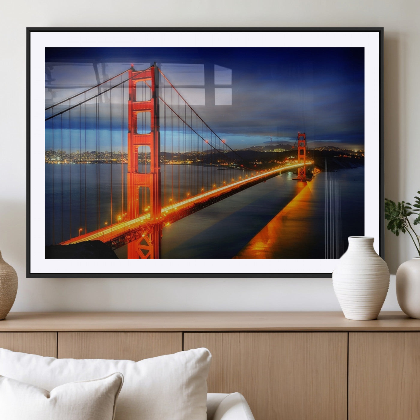 MGC-FP-36x24 - Large Wall Art San Francisco Canvas Print - Wonderful Golden Gate Bridge at Twilight